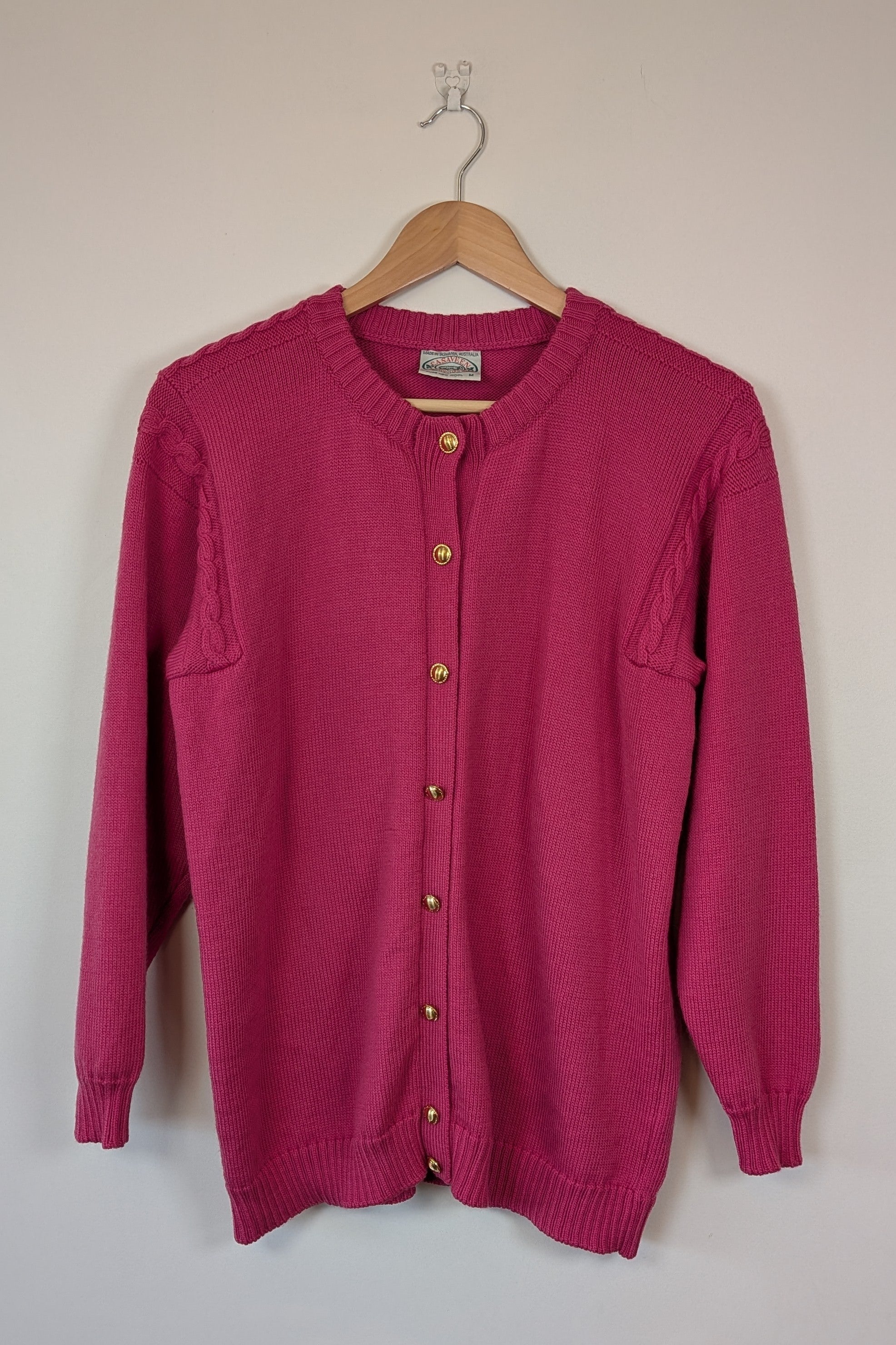 Vintage 80s Casaveen Pink Pure New Wool Cardigan (Made in Tasmania) Size M