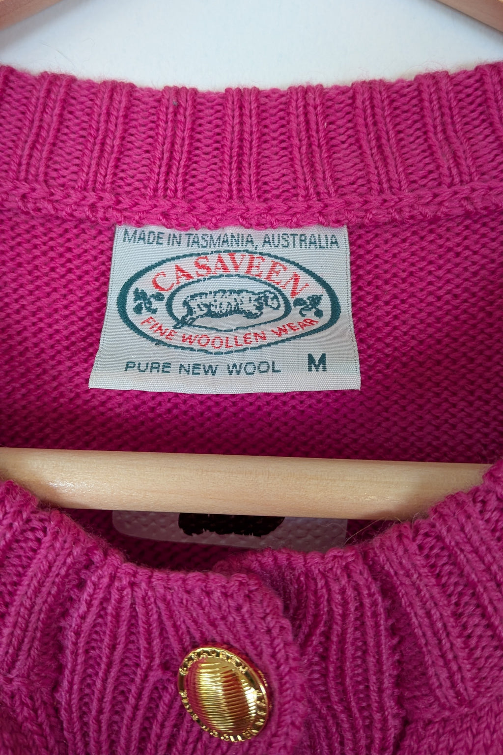 Vintage 80s Casaveen Pink Pure New Wool Cardigan (Made in Tasmania) Size M
