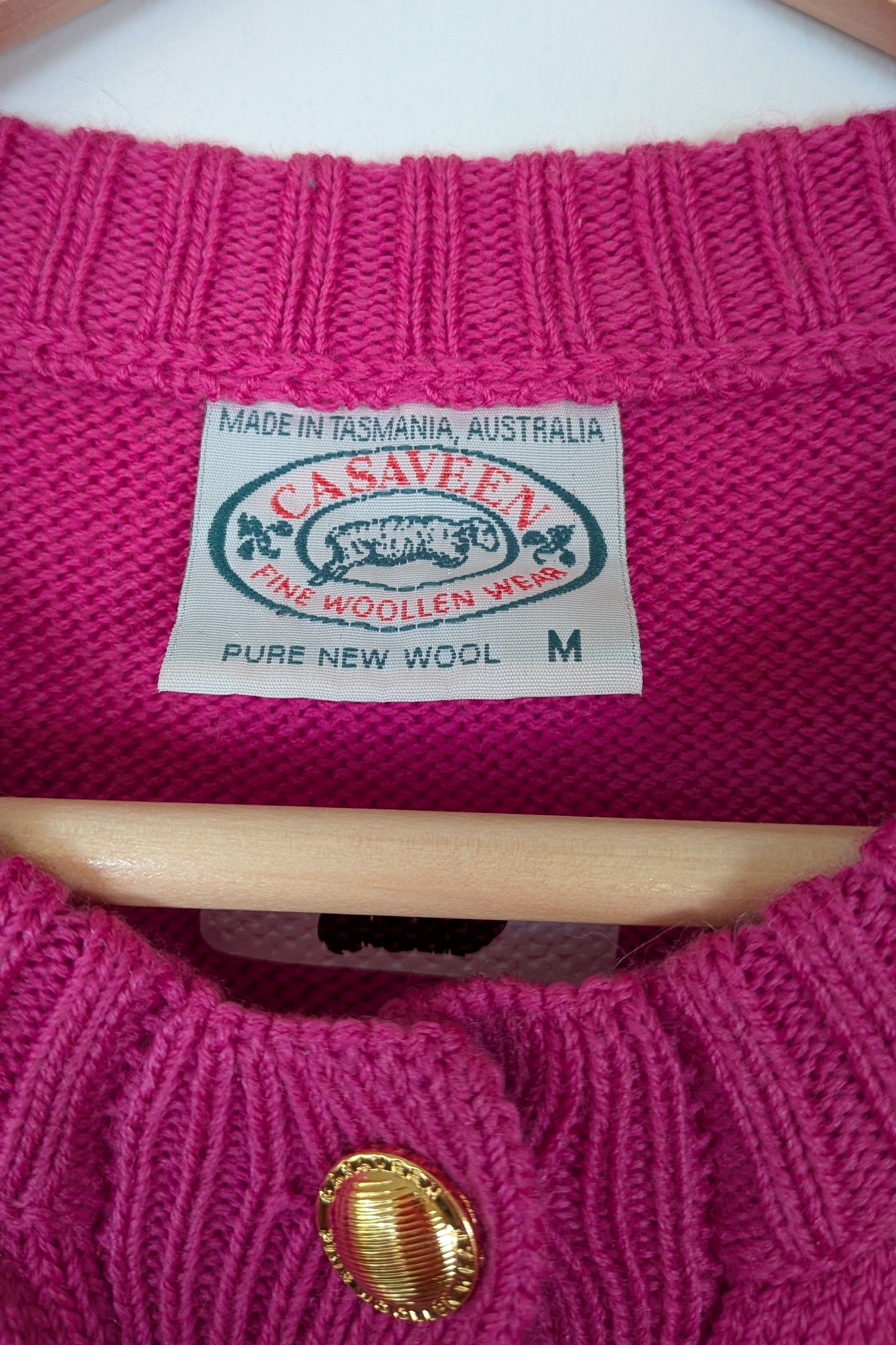 Vintage 80s Casaveen Pink Pure New Wool Cardigan (Made in Tasmania) Size M