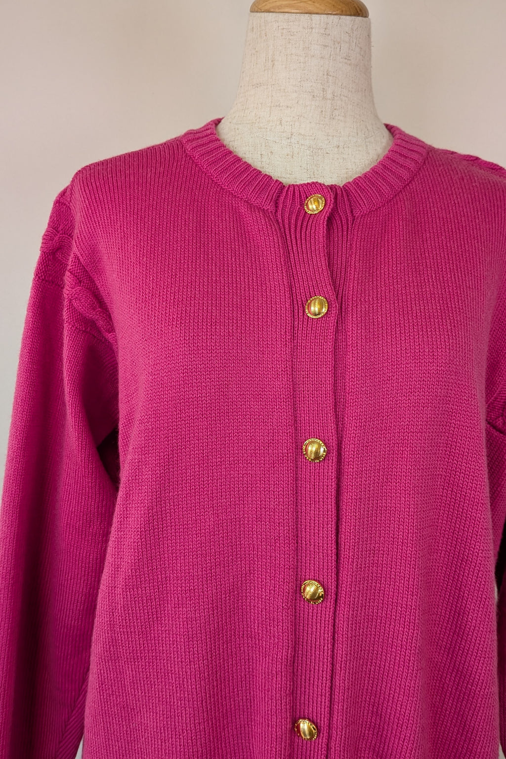 Vintage 80s Casaveen Pink Pure New Wool Cardigan (Made in Tasmania) Size M