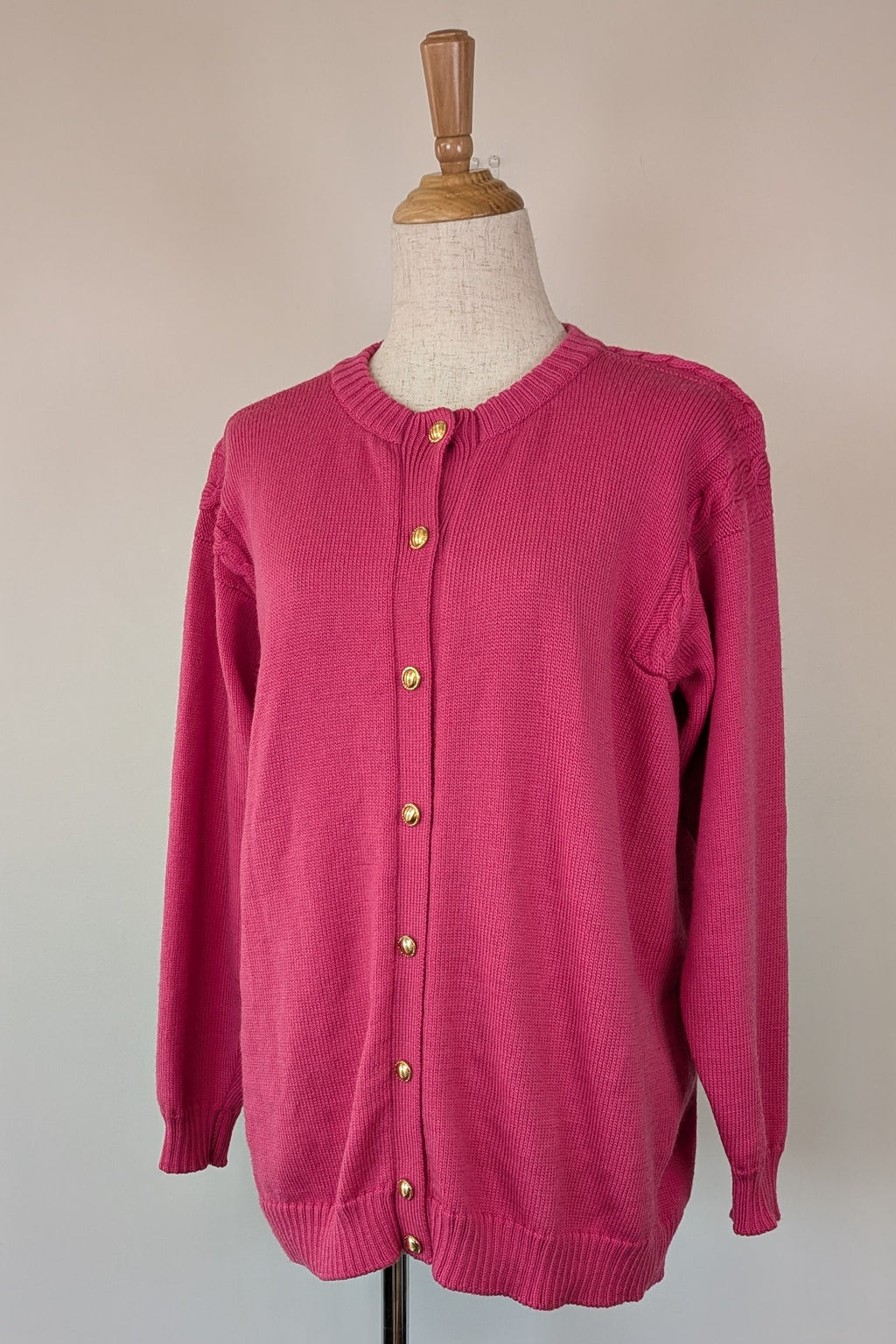 Vintage 80s Casaveen Pink Pure New Wool Cardigan (Made in Tasmania) Size M