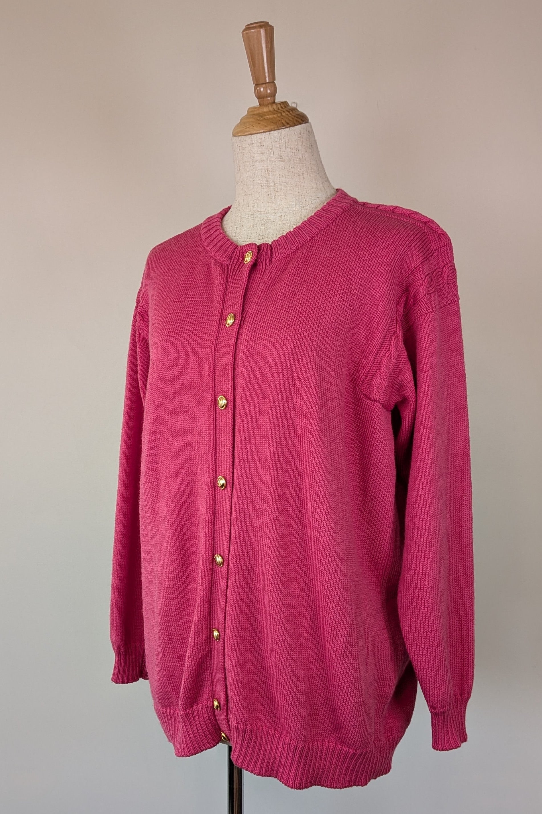 Vintage 80s Casaveen Pink Pure New Wool Cardigan (Made in Tasmania) Size M