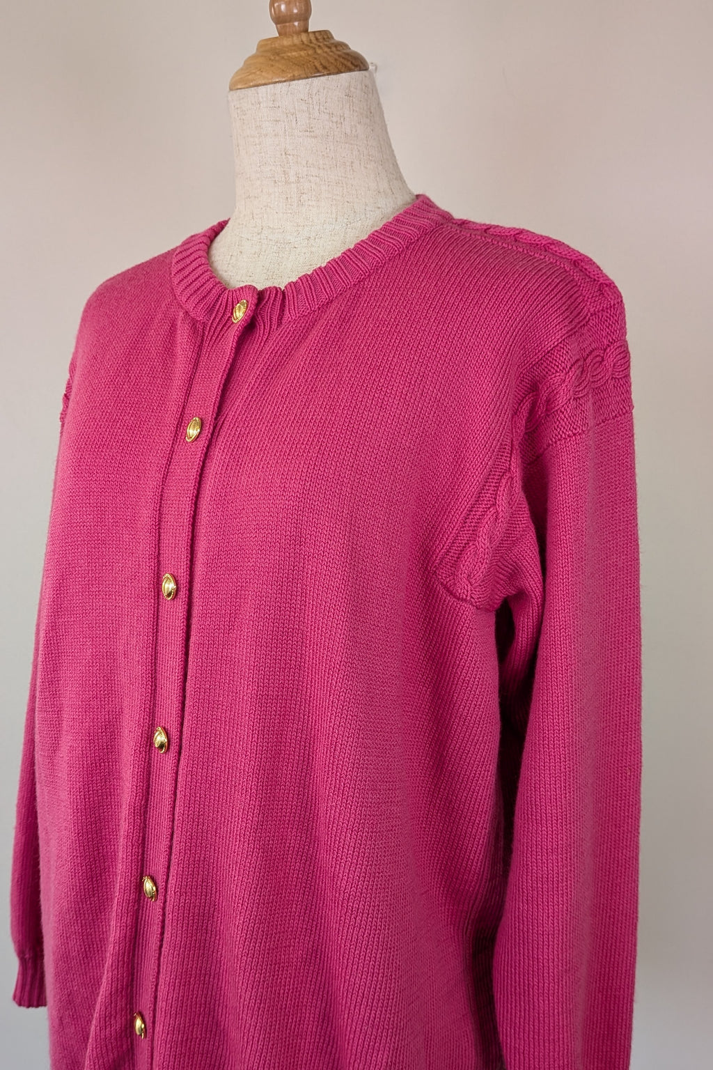 Vintage 80s Casaveen Pink Pure New Wool Cardigan (Made in Tasmania) Size M