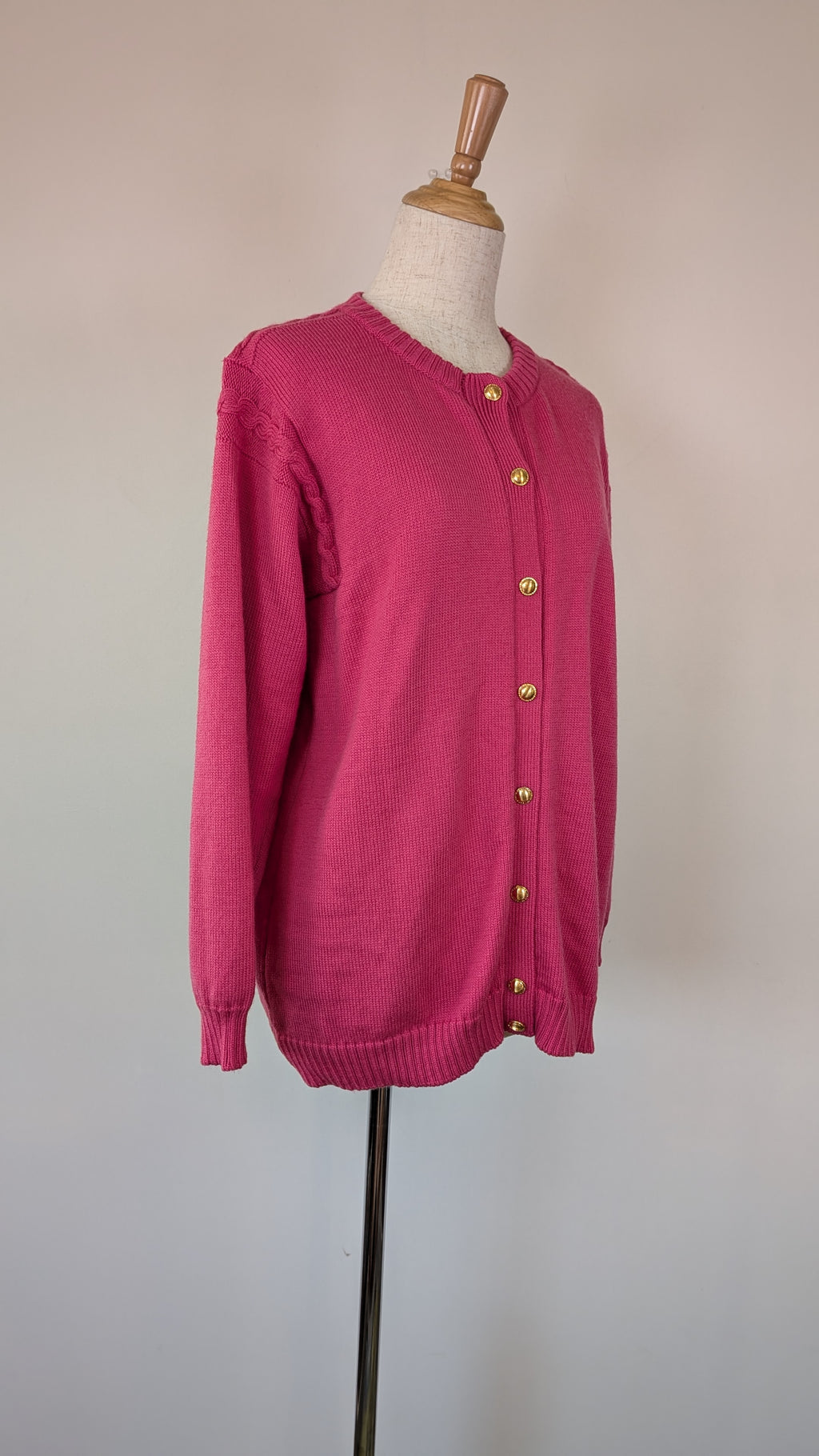 Vintage 80s Casaveen Pink Pure New Wool Cardigan (Made in Tasmania) Size M
