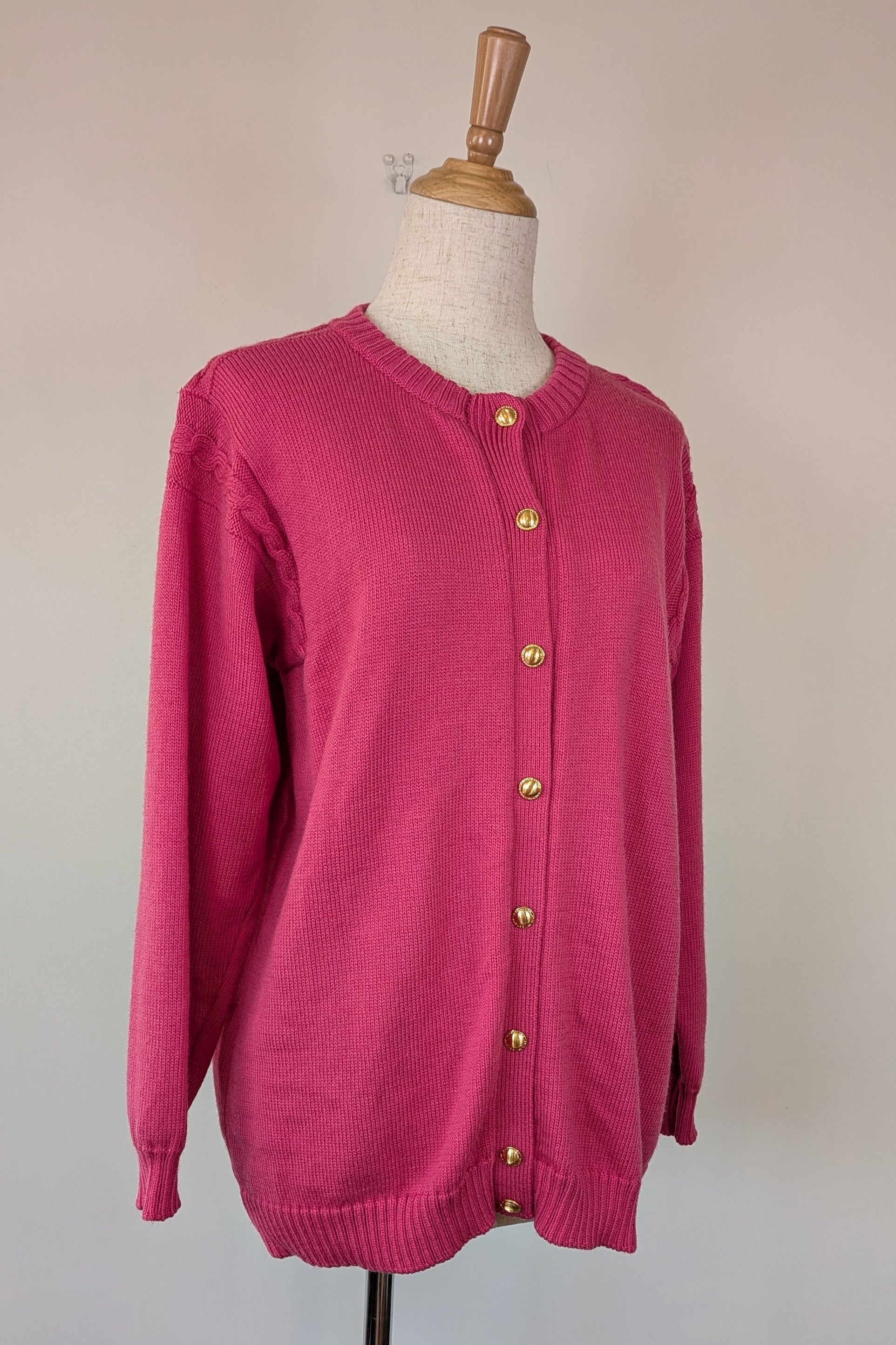Vintage 80s Casaveen Pink Pure New Wool Cardigan (Made in Tasmania) Size M