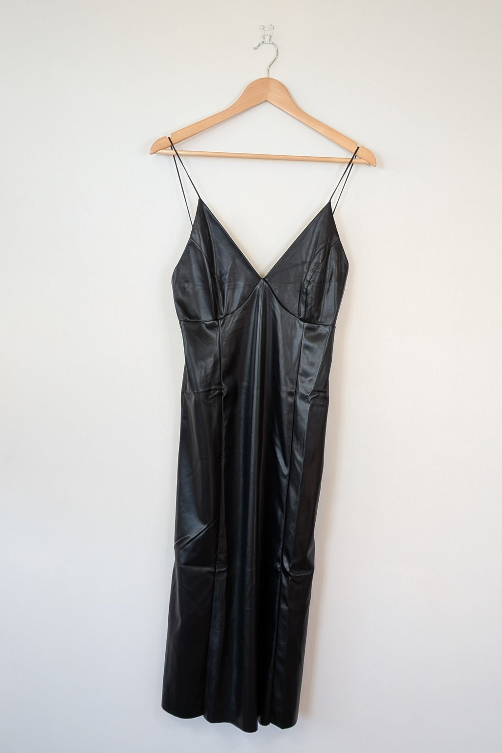 ROMY The Brand Vegan Leather Deep V Neck Midi Dress Size S BNWT RRP $335