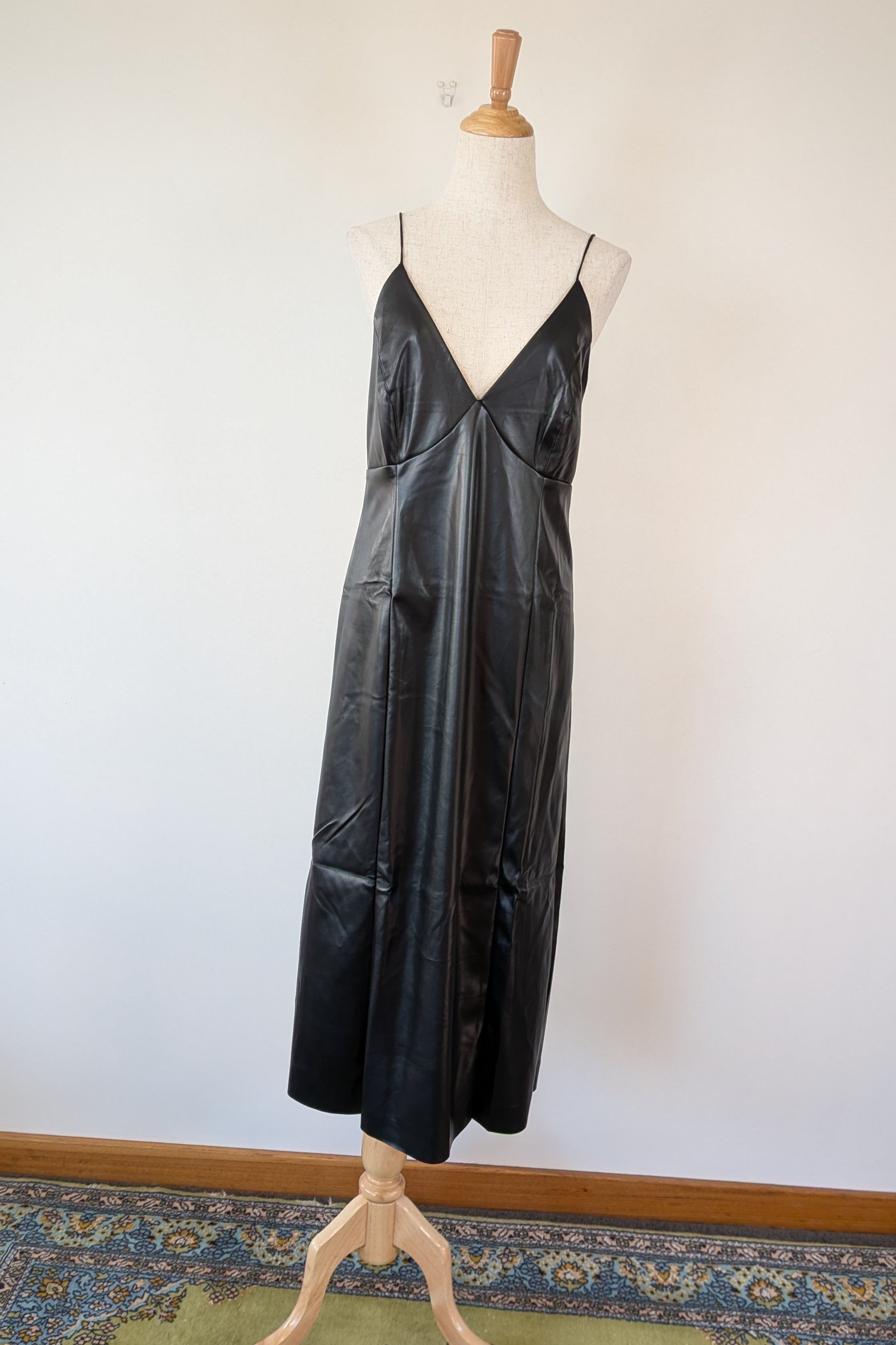ROMY The Brand Vegan Leather Deep V Neck Midi Dress Size S BNWT RRP $335