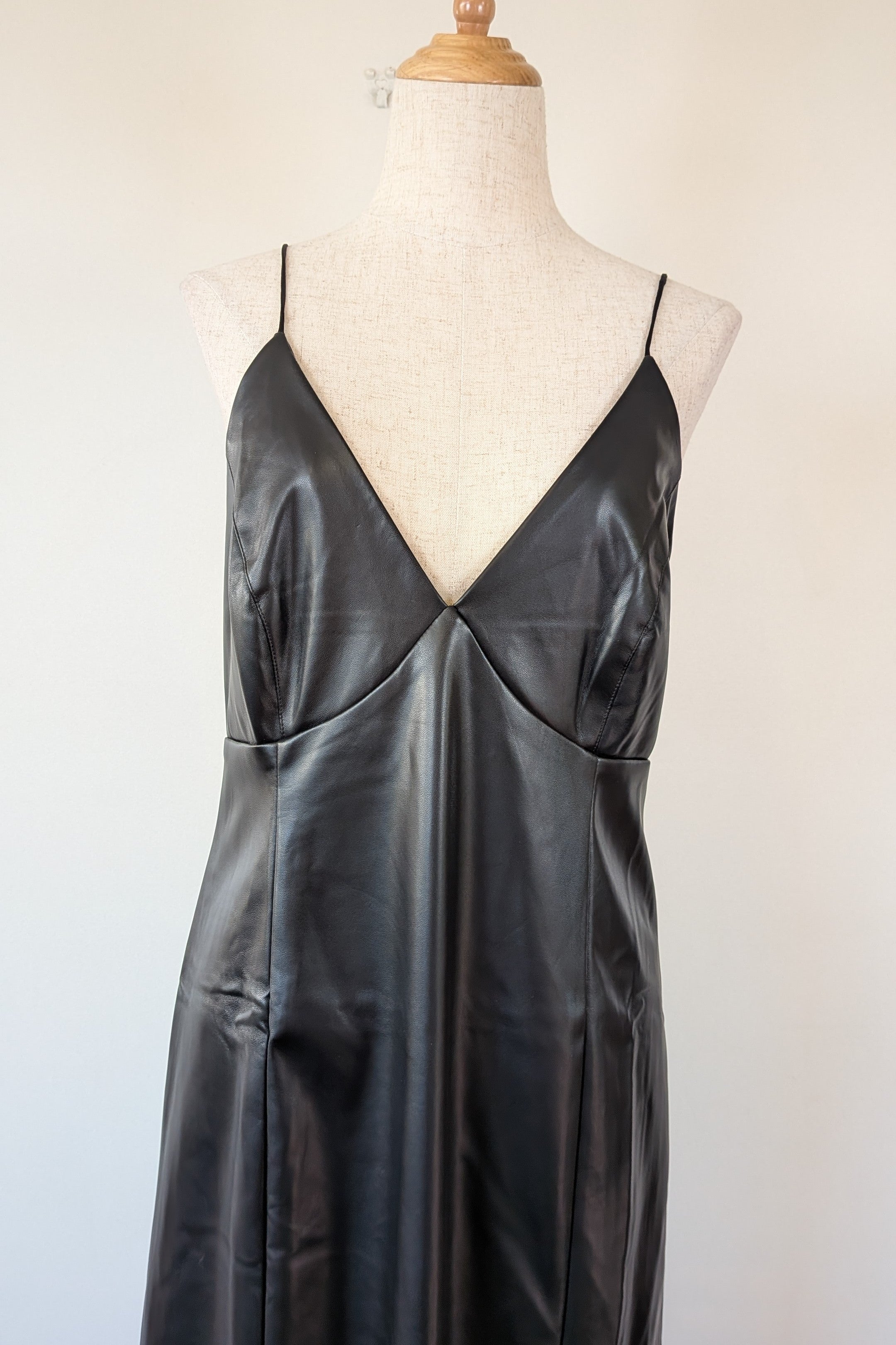 ROMY The Brand Vegan Leather Deep V Neck Midi Dress Size S BNWT RRP $335