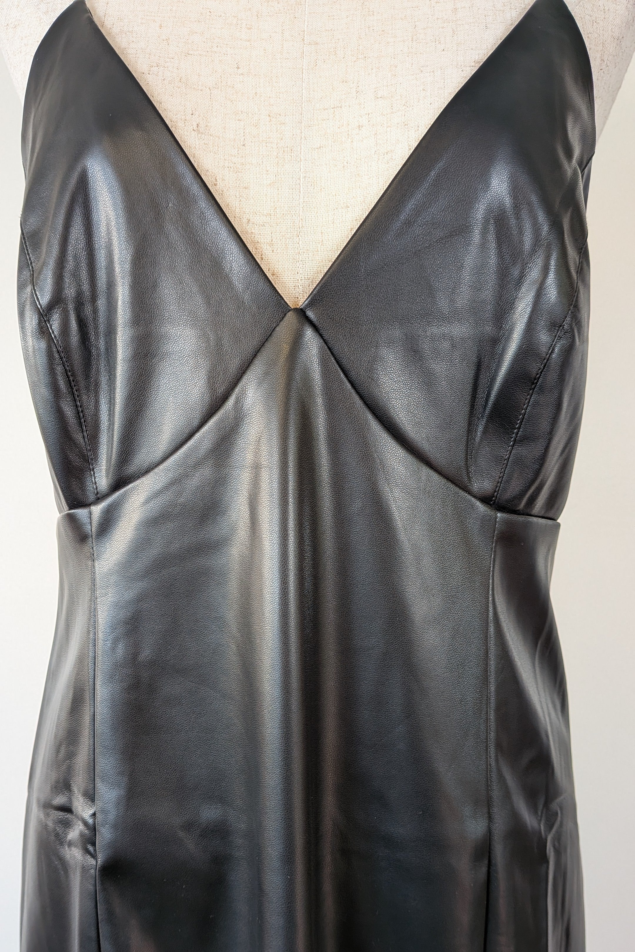ROMY The Brand Vegan Leather Deep V Neck Midi Dress Size S BNWT RRP $335