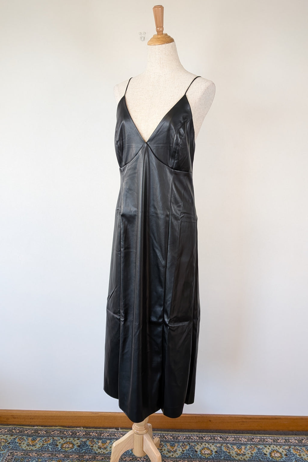 ROMY The Brand Vegan Leather Deep V Neck Midi Dress Size S BNWT RRP $335