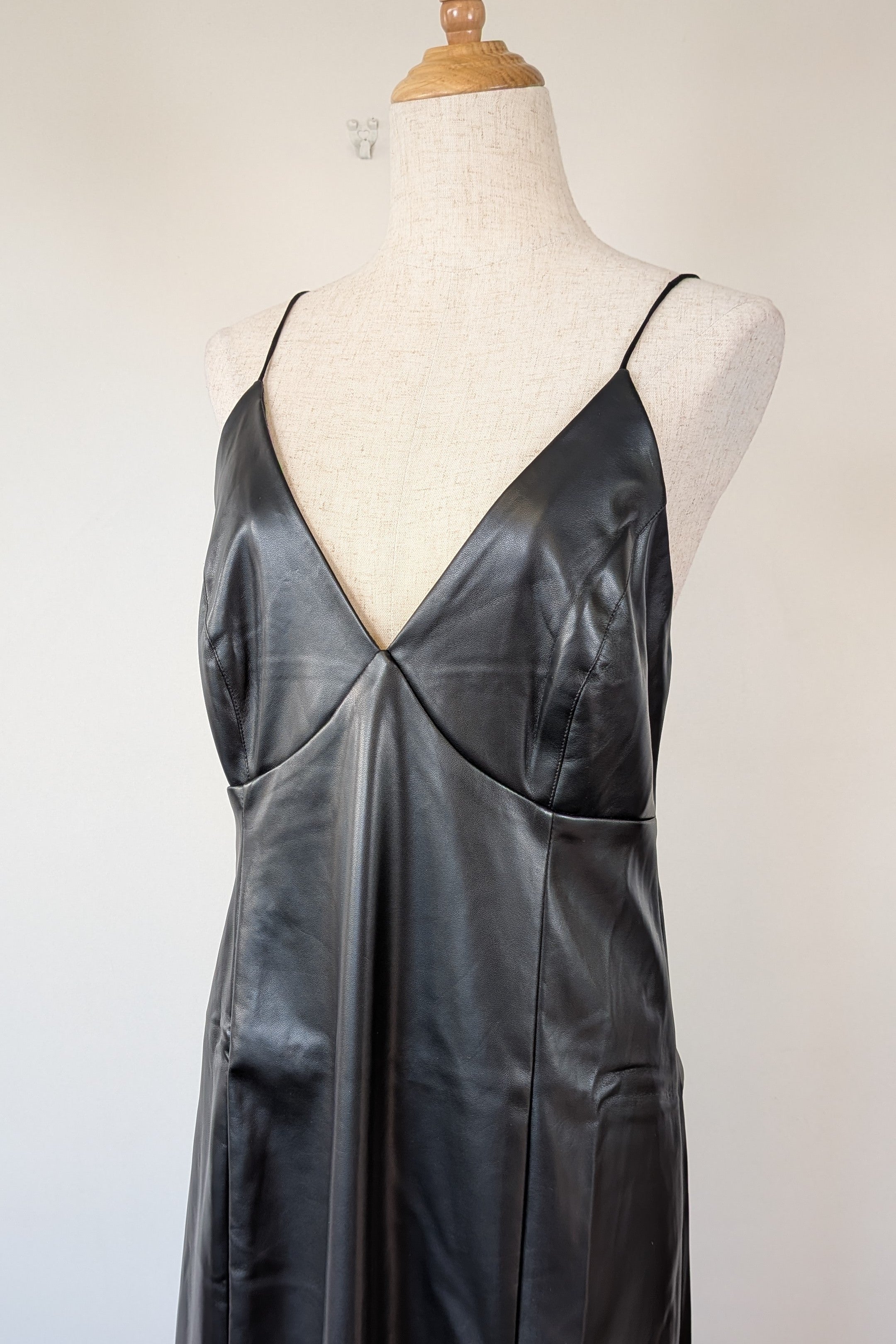 ROMY The Brand Vegan Leather Deep V Neck Midi Dress Size S BNWT RRP $335