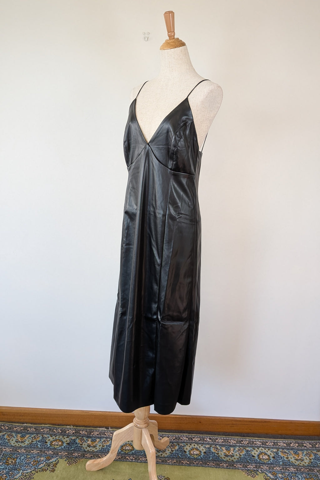 ROMY The Brand Vegan Leather Deep V Neck Midi Dress Size S BNWT RRP $335