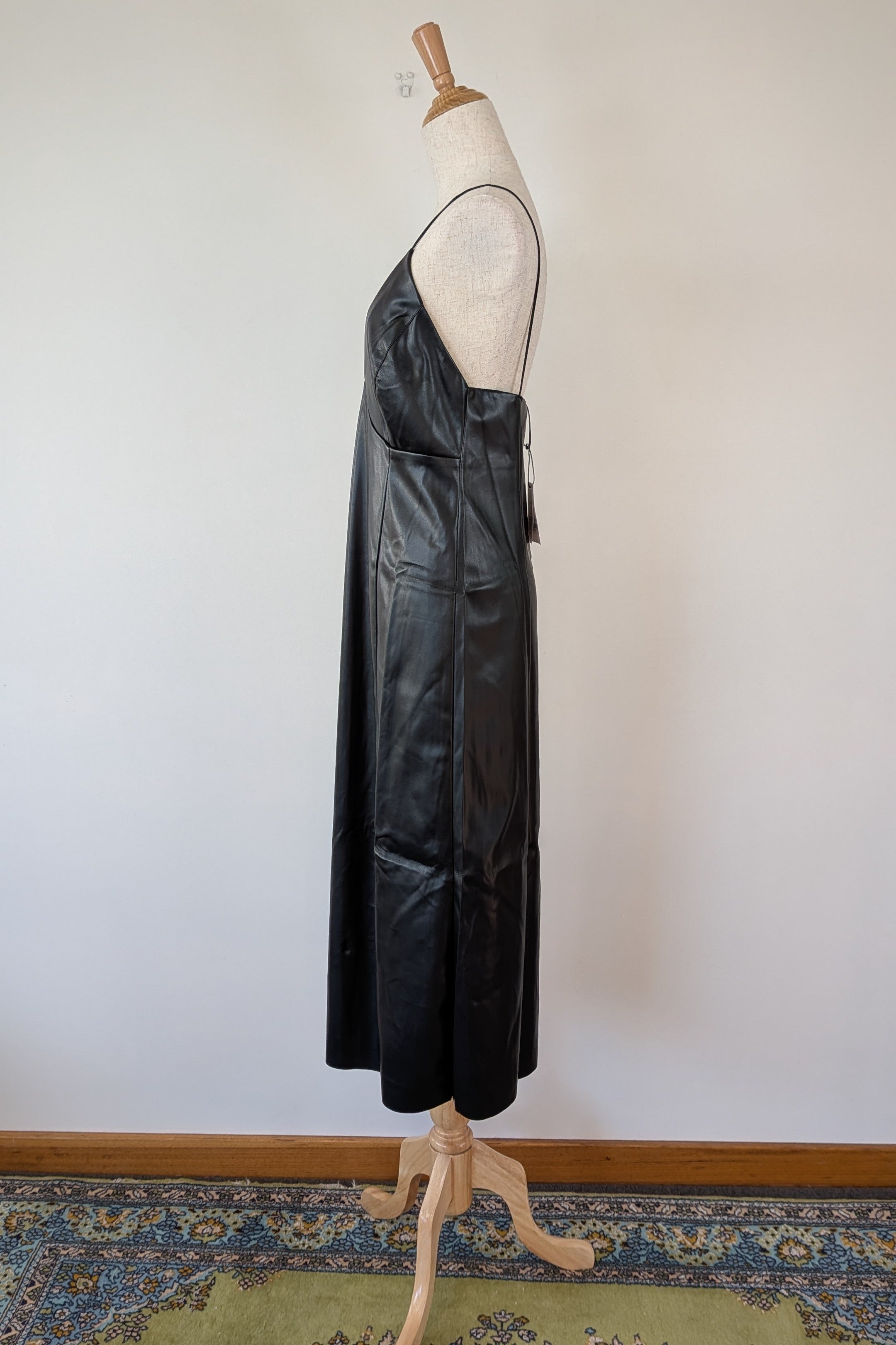 ROMY The Brand Vegan Leather Deep V Neck Midi Dress Size S BNWT RRP $335