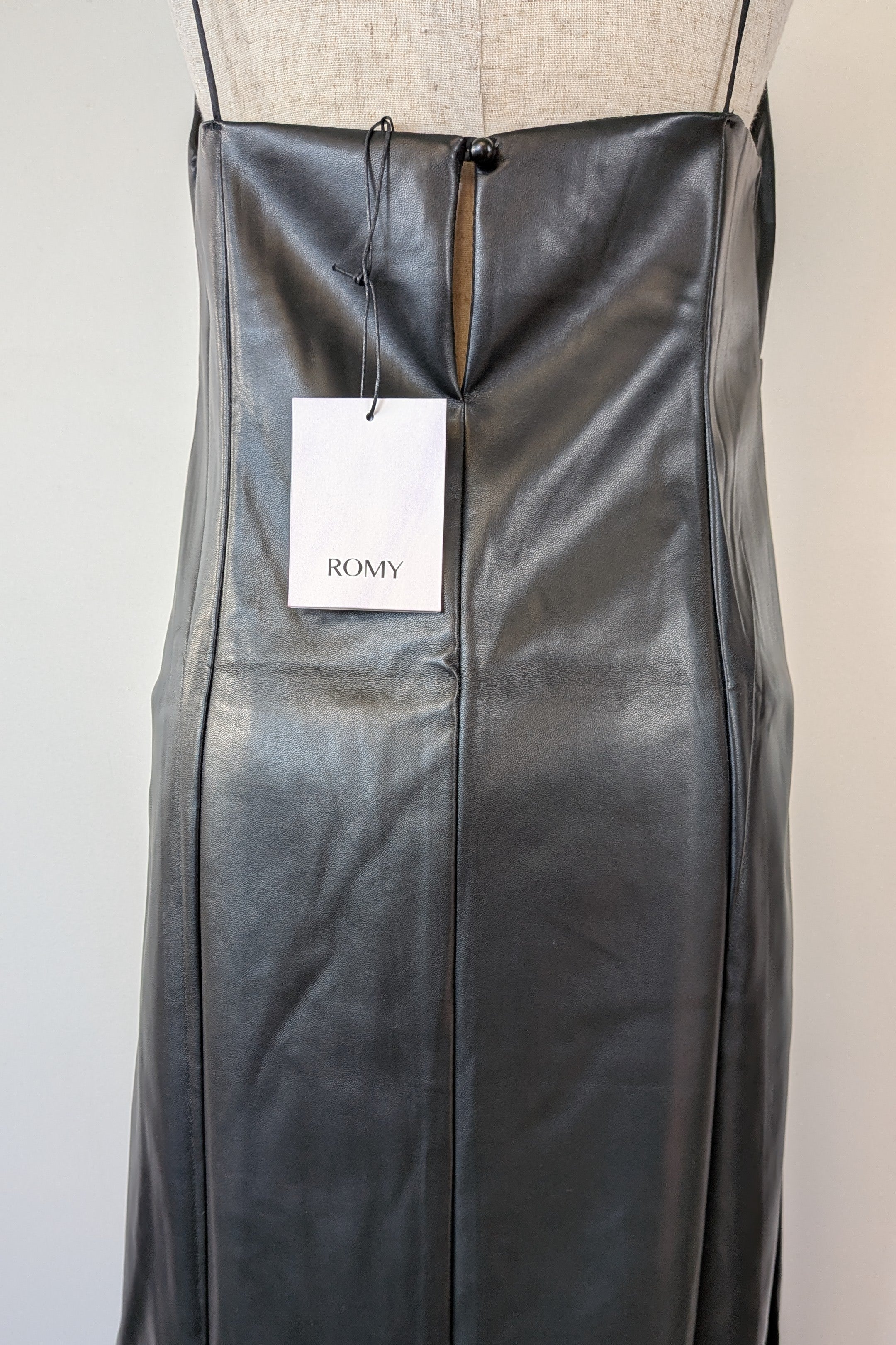 ROMY The Brand Vegan Leather Deep V Neck Midi Dress Size S BNWT RRP $335