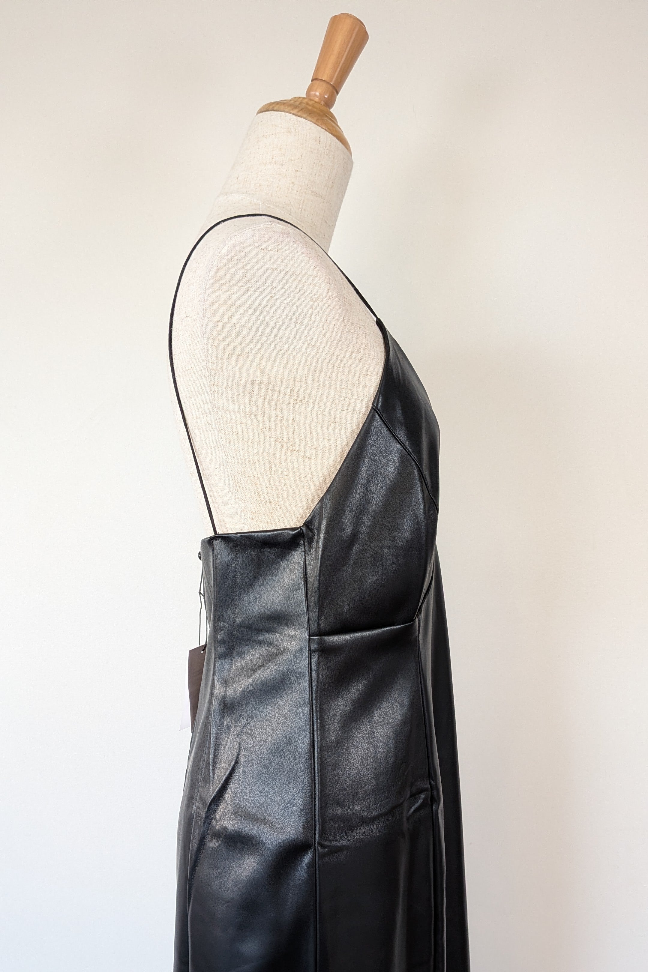 ROMY The Brand Vegan Leather Deep V Neck Midi Dress Size S BNWT RRP $335