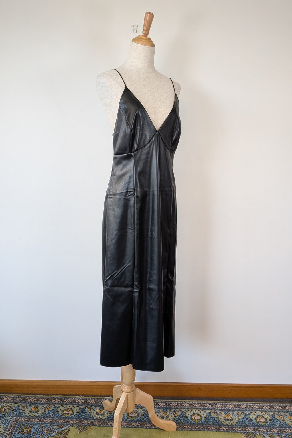 ROMY The Brand Vegan Leather Deep V Neck Midi Dress Size S BNWT RRP $335