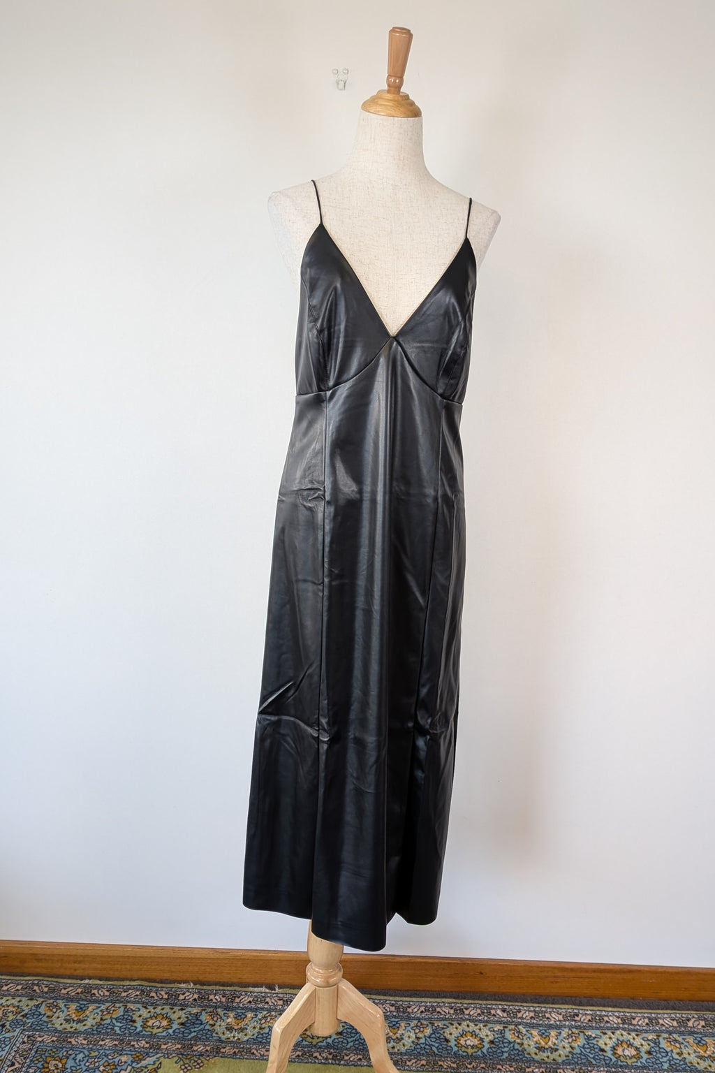 ROMY The Brand Vegan Leather Deep V Neck Midi Dress Size S BNWT RRP $335