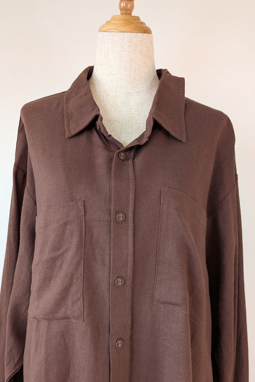 Cools Club Aries Shirt in Coffee Linen Size 14 BNWT RRP $129