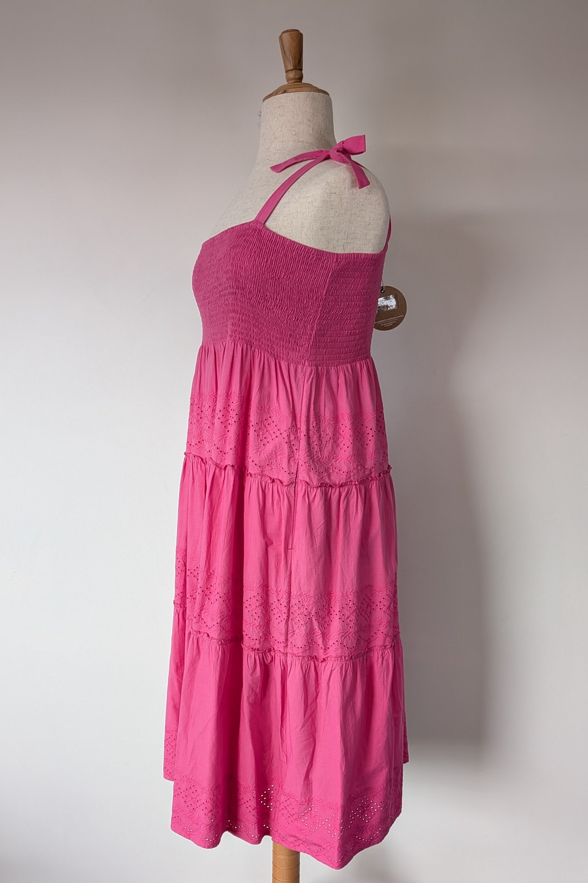 Joop & Gypsy Broderie Shirred Dress in Pink Size 16 BNWT RRP $89.95
