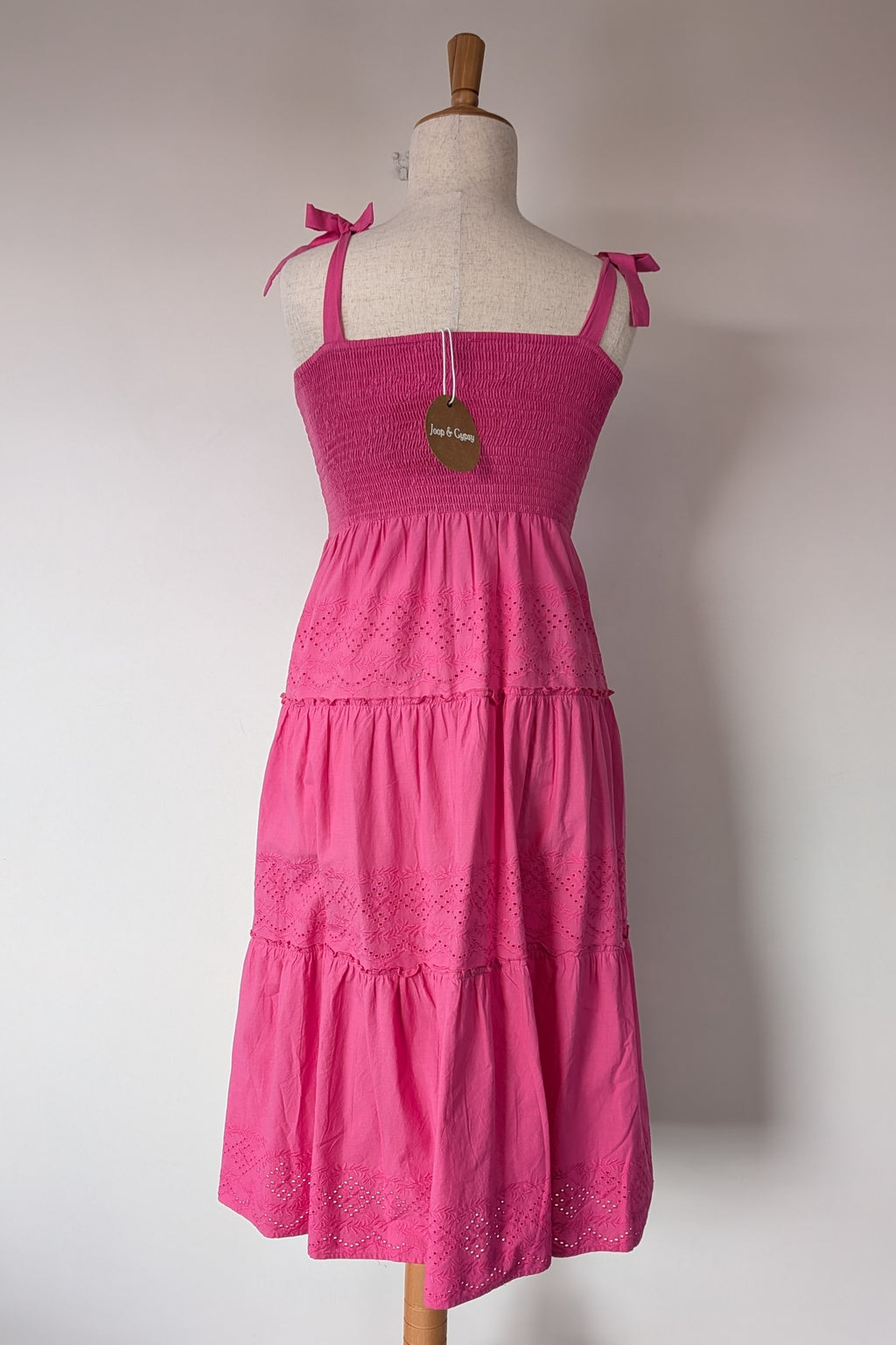 Joop & Gypsy Broderie Shirred Dress in Pink Size 16 BNWT RRP $89.95