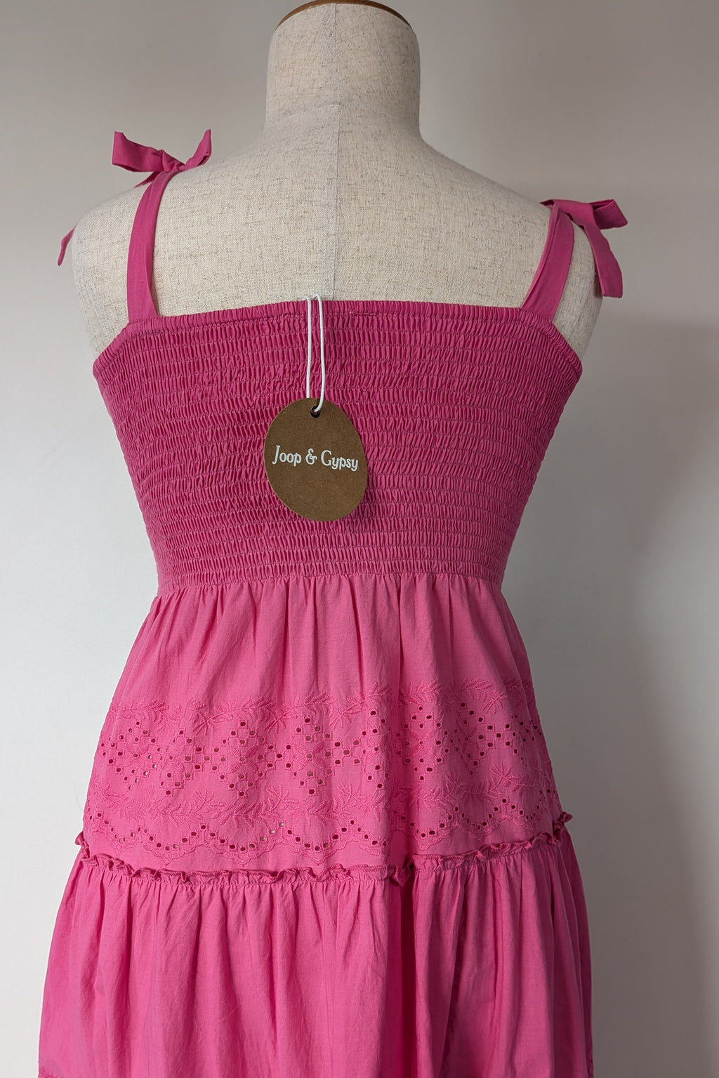 Joop & Gypsy Broderie Shirred Dress in Pink Size 16 BNWT RRP $89.95