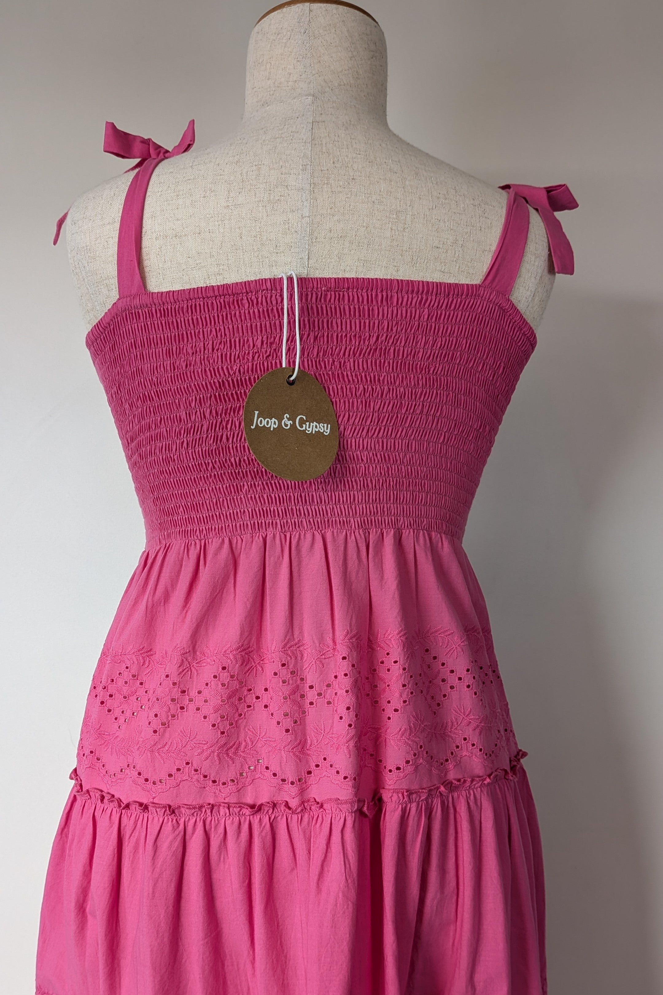 Joop & Gypsy Broderie Shirred Dress in Pink Size 16 BNWT RRP $89.95