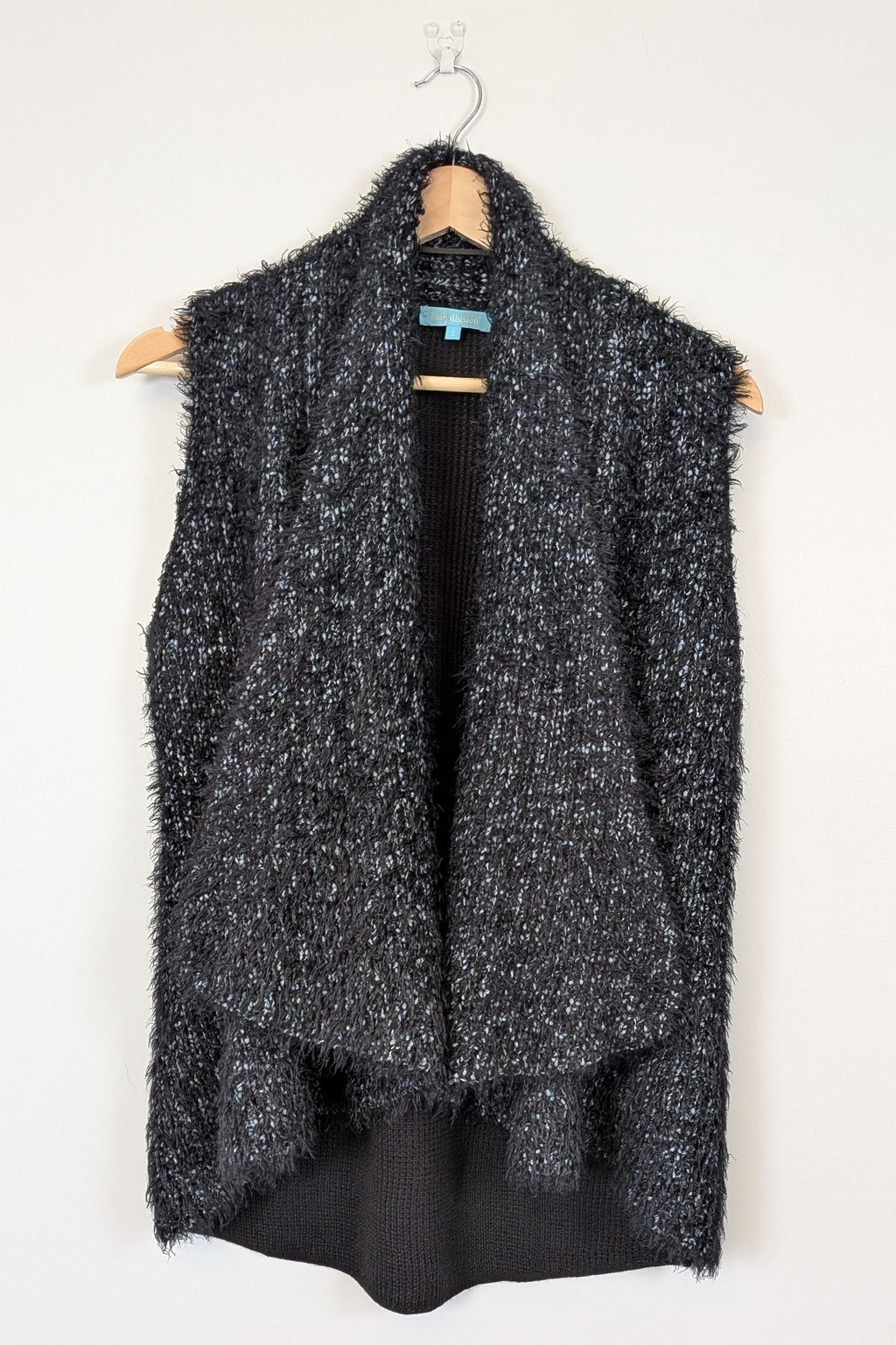 Blue Illusion Black Marled Fluffy Wool Blend Vest Size S