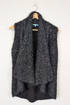Blue Illusion Black Marled Fluffy Wool Blend Vest Size S