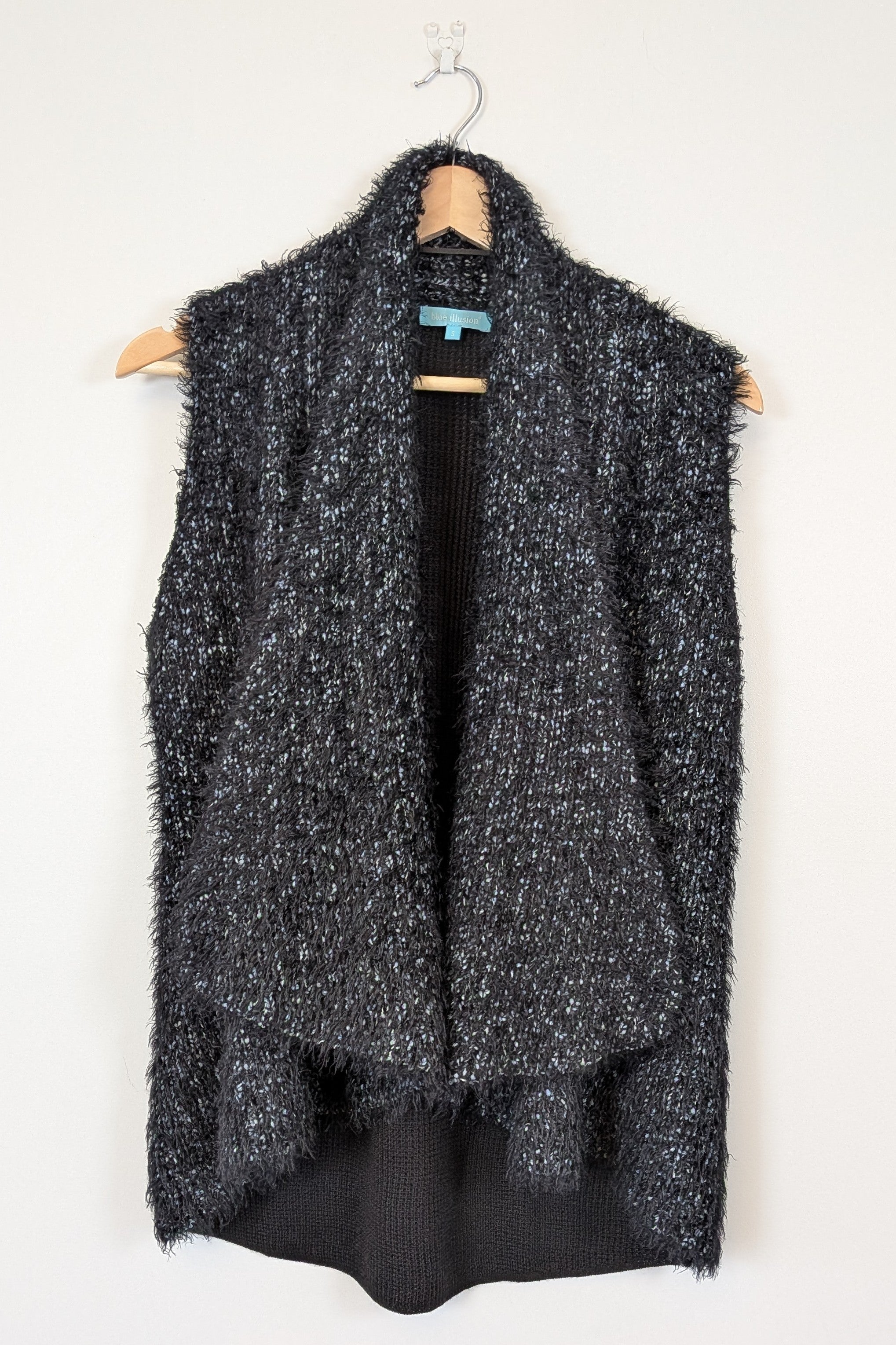 Blue Illusion Black Marled Fluffy Wool Blend Vest Size S