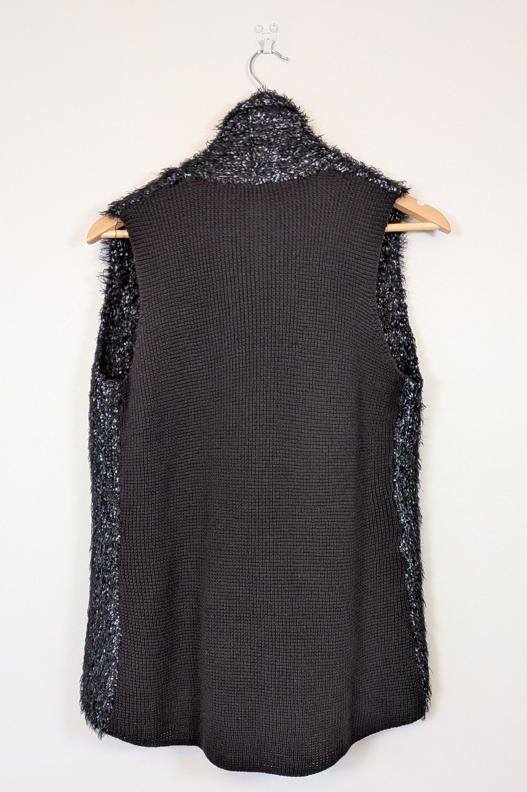 Blue Illusion Black Marled Fluffy Wool Blend Vest Size S