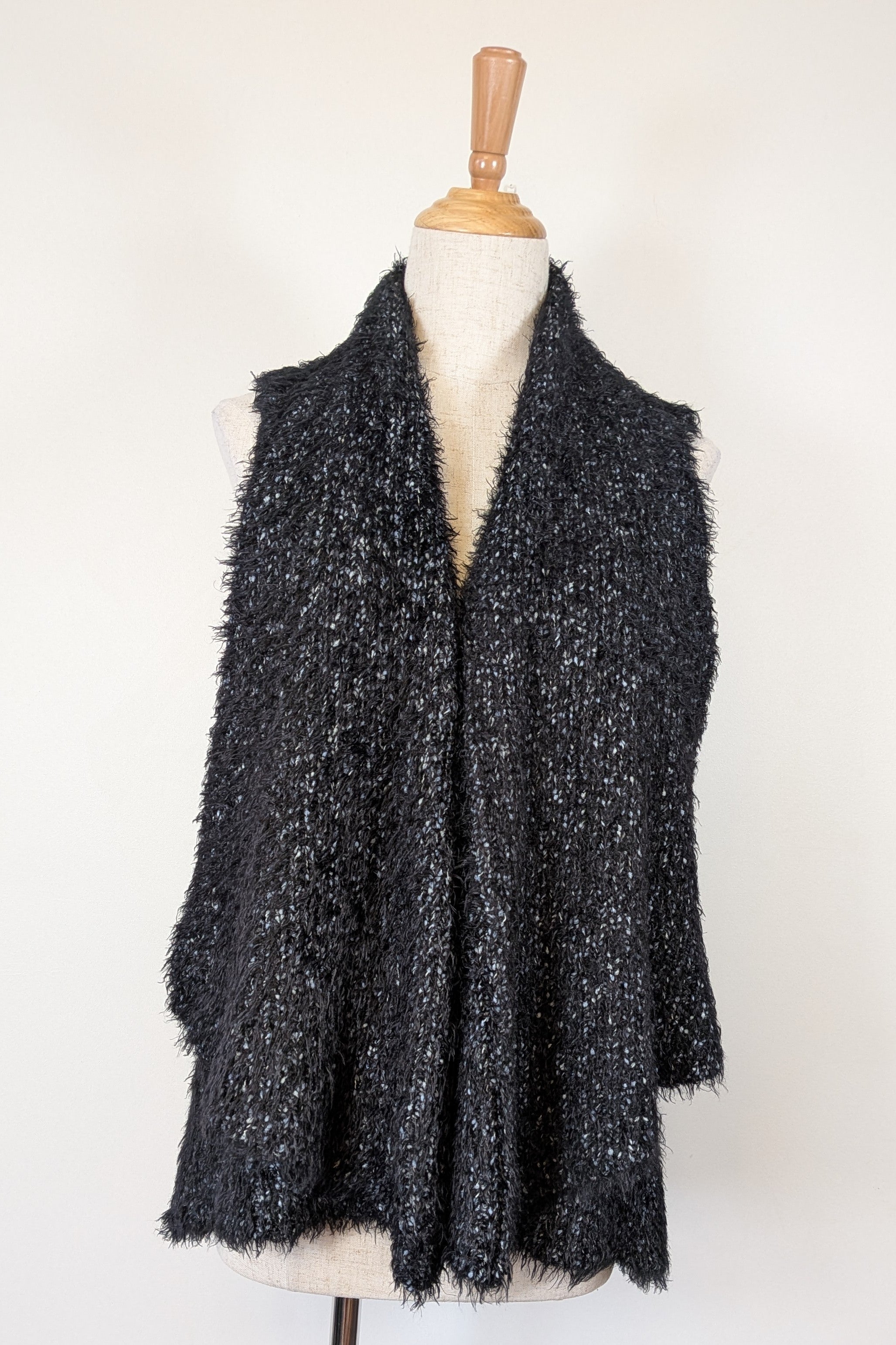 Blue Illusion Black Marled Fluffy Wool Blend Vest Size S