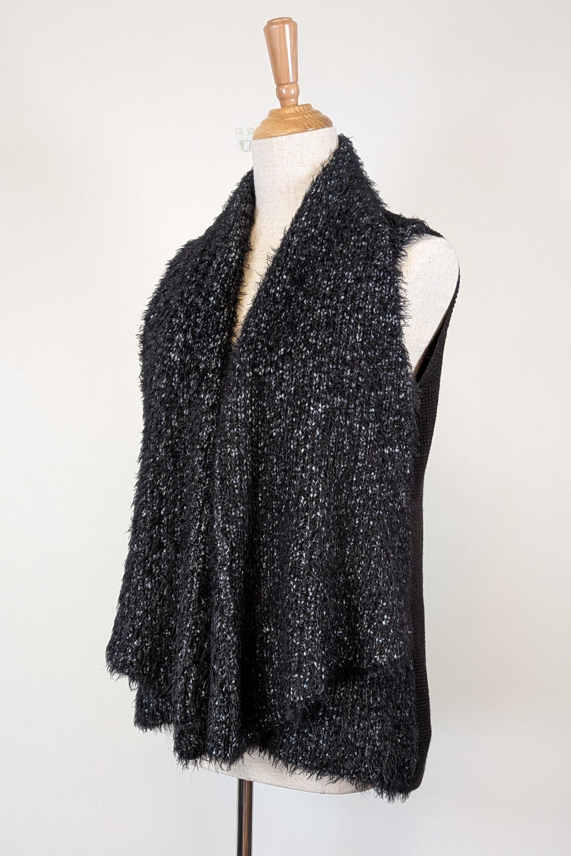 Blue Illusion Black Marled Fluffy Wool Blend Vest Size S