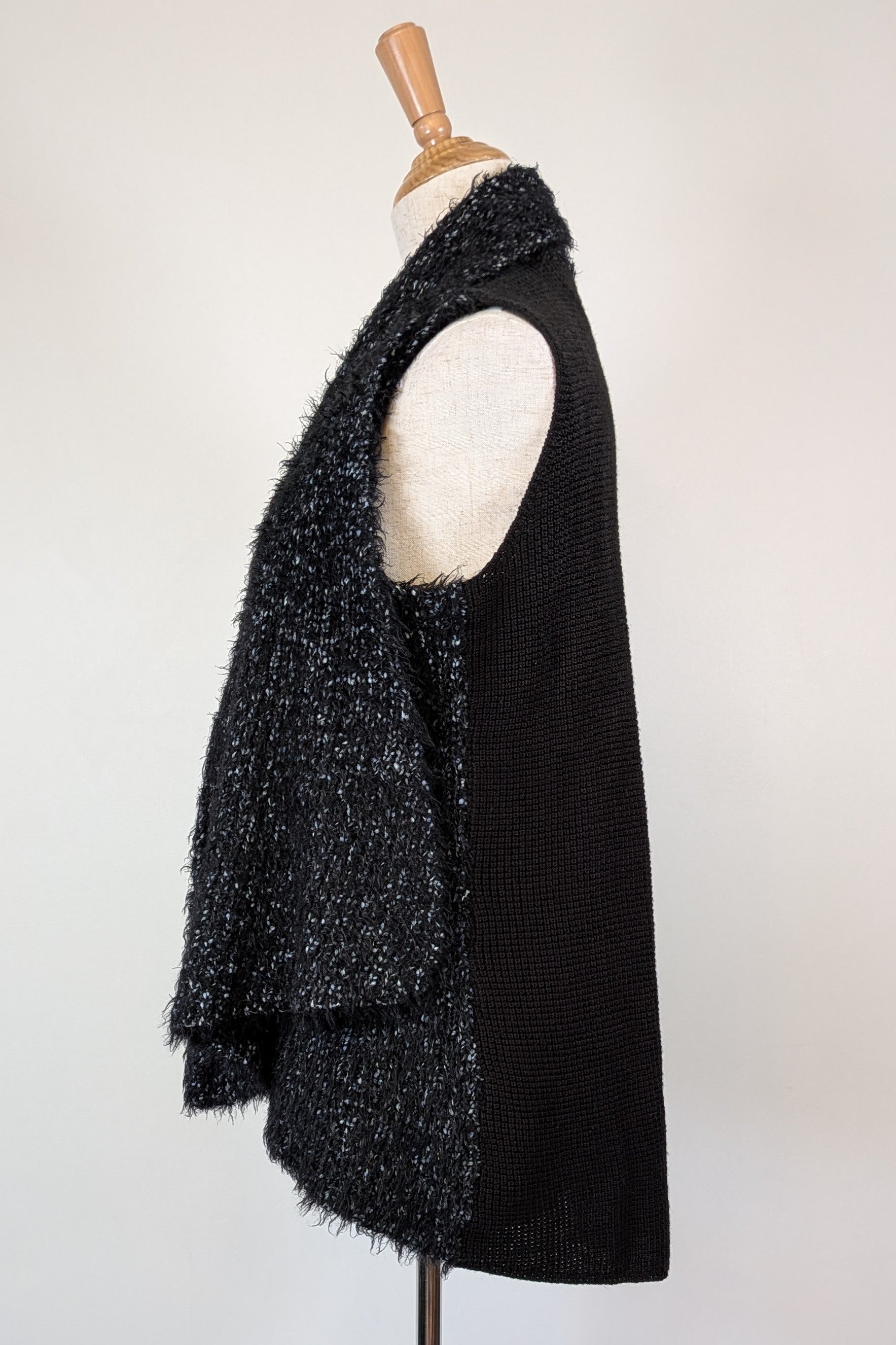 Blue Illusion Black Marled Fluffy Wool Blend Vest Size S