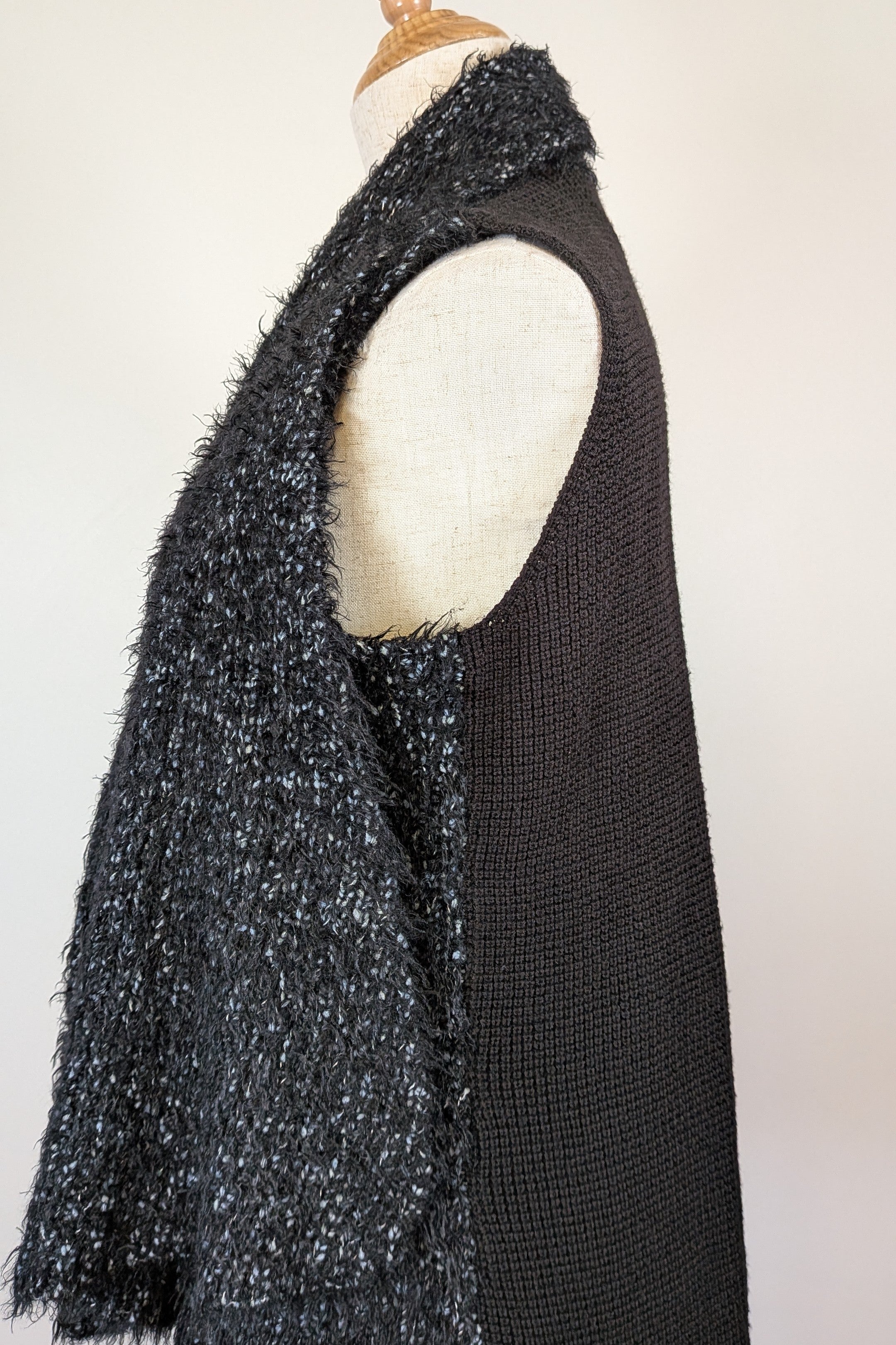 Blue Illusion Black Marled Fluffy Wool Blend Vest Size S