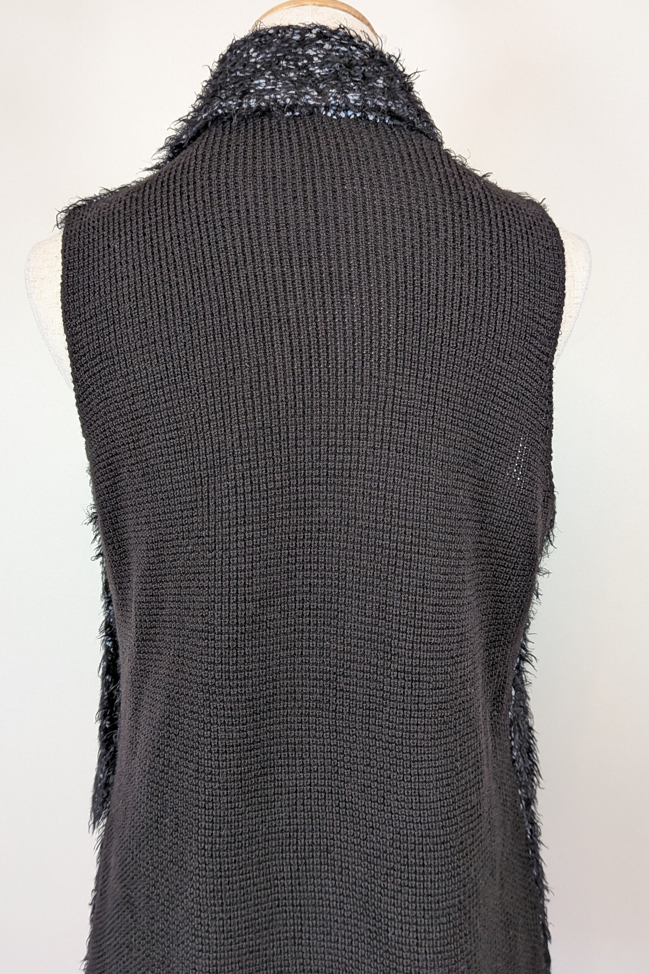 Blue Illusion Black Marled Fluffy Wool Blend Vest Size S