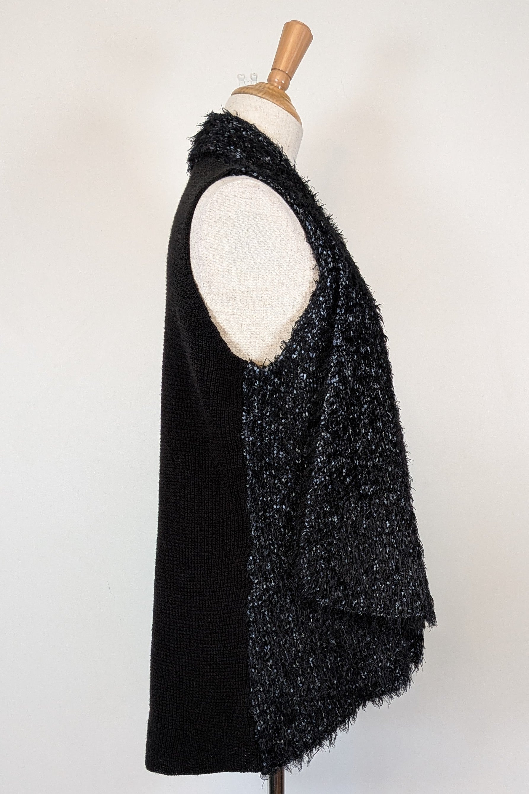Blue Illusion Black Marled Fluffy Wool Blend Vest Size S