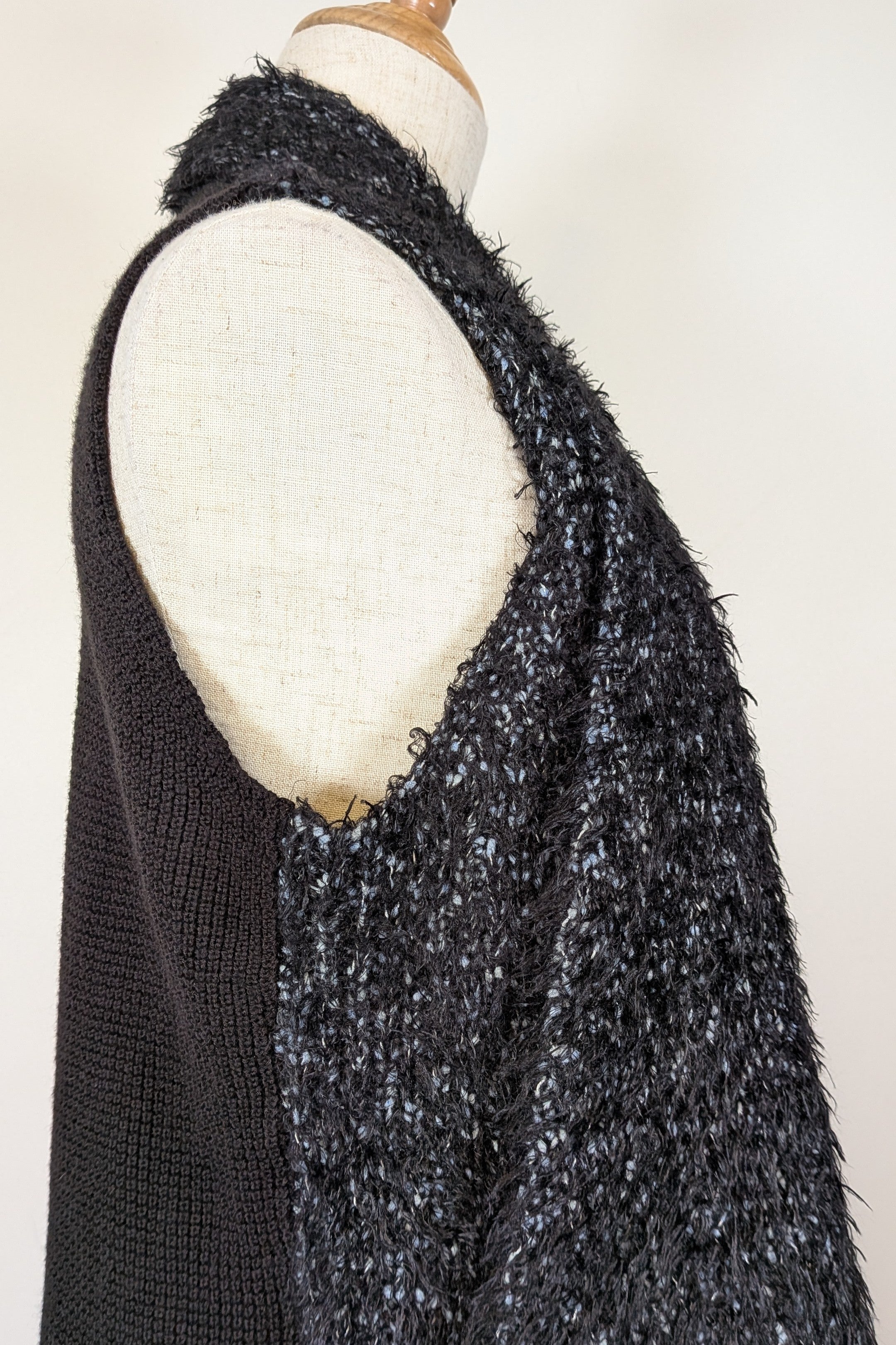 Blue Illusion Black Marled Fluffy Wool Blend Vest Size S