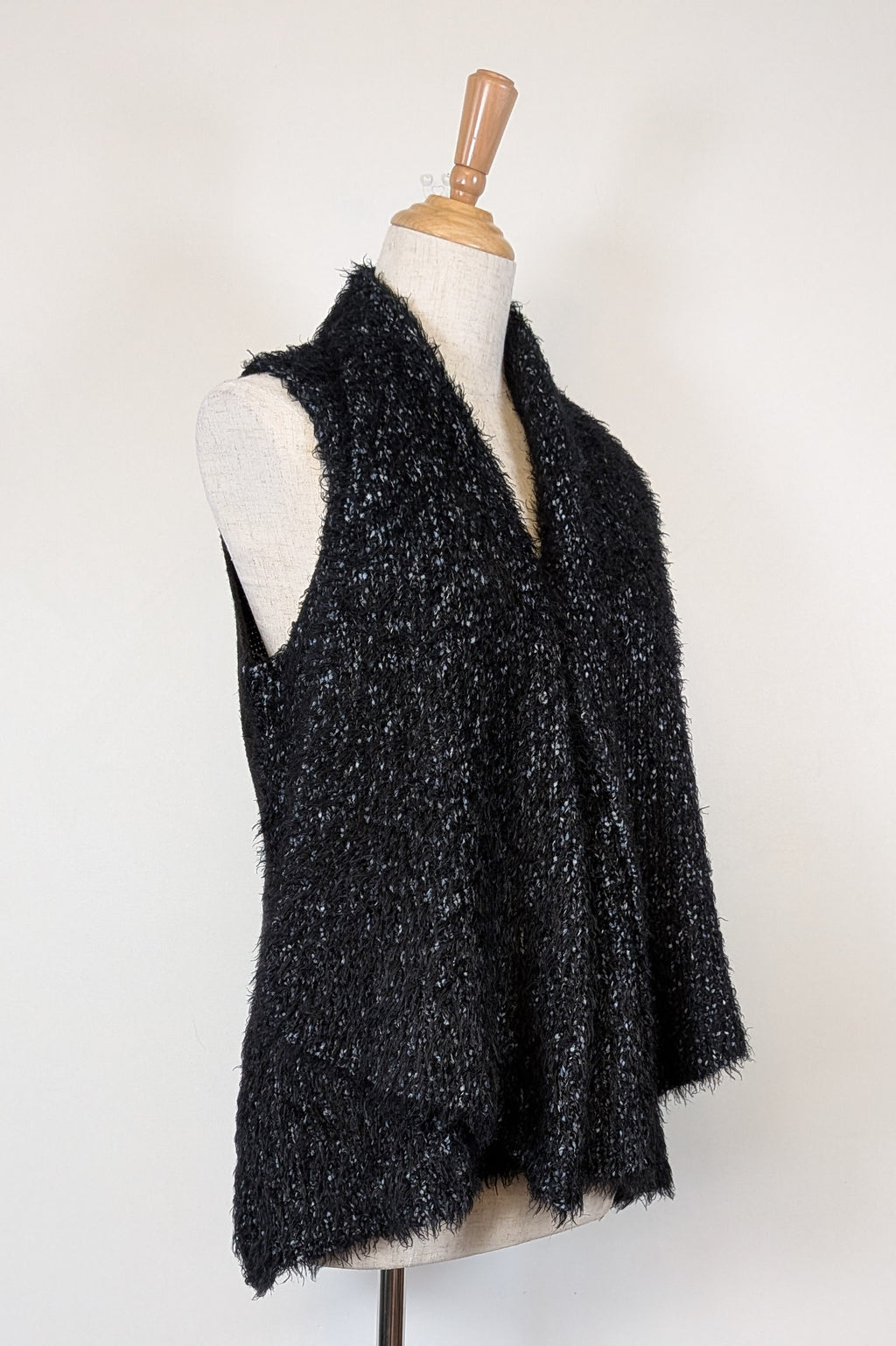 Blue Illusion Black Marled Fluffy Wool Blend Vest Size S