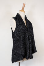 Blue Illusion Black Marled Fluffy Wool Blend Vest Size S