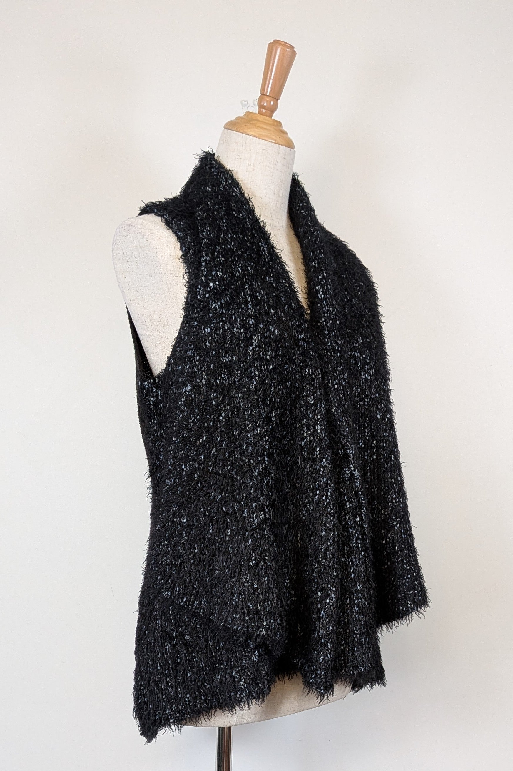 Blue Illusion Black Marled Fluffy Wool Blend Vest Size S