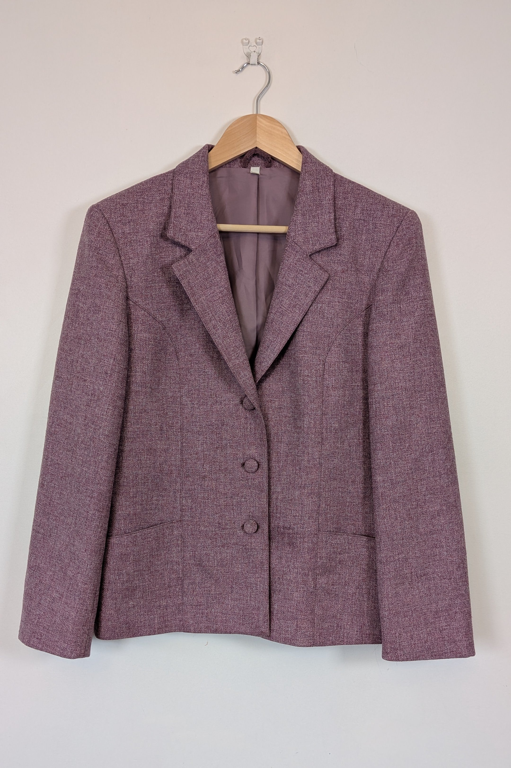 Vintage 90s British Dunedin Tradition Wool Blazer in Heather Mauve Size 12