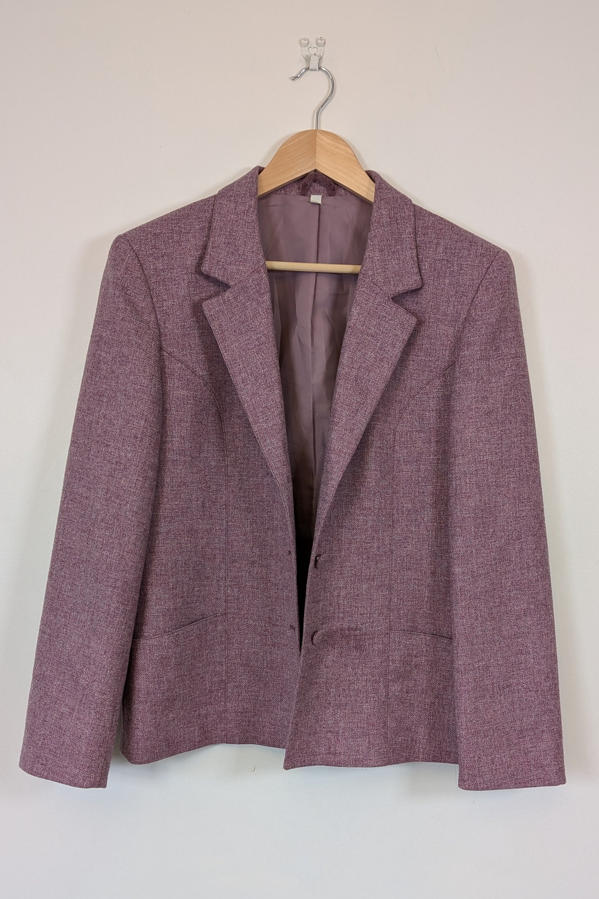 Vintage 90s British Dunedin Tradition Wool Blazer in Heather Mauve Size 12