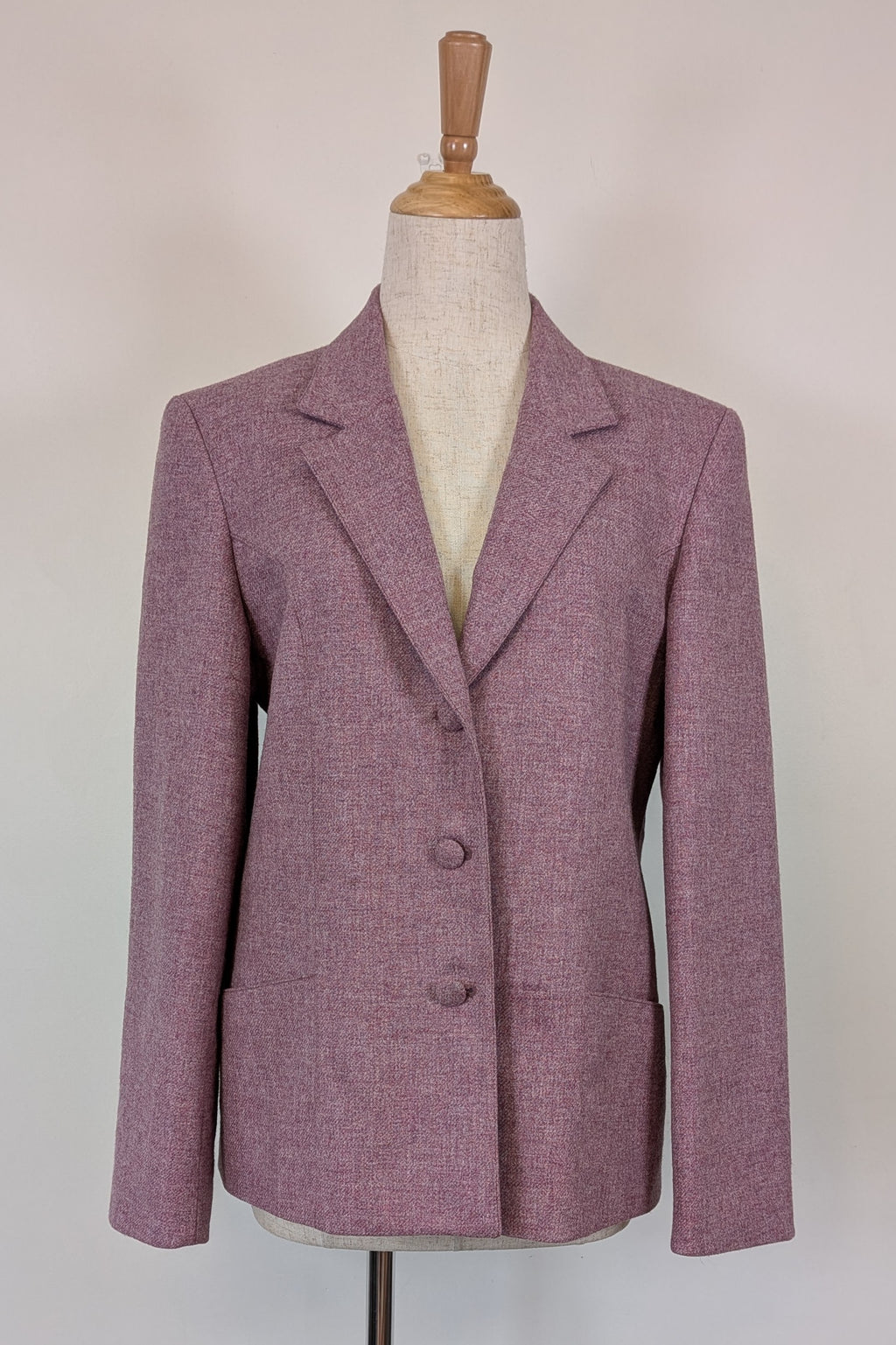 Vintage 90s British Dunedin Tradition Wool Blazer in Heather Mauve Size 12