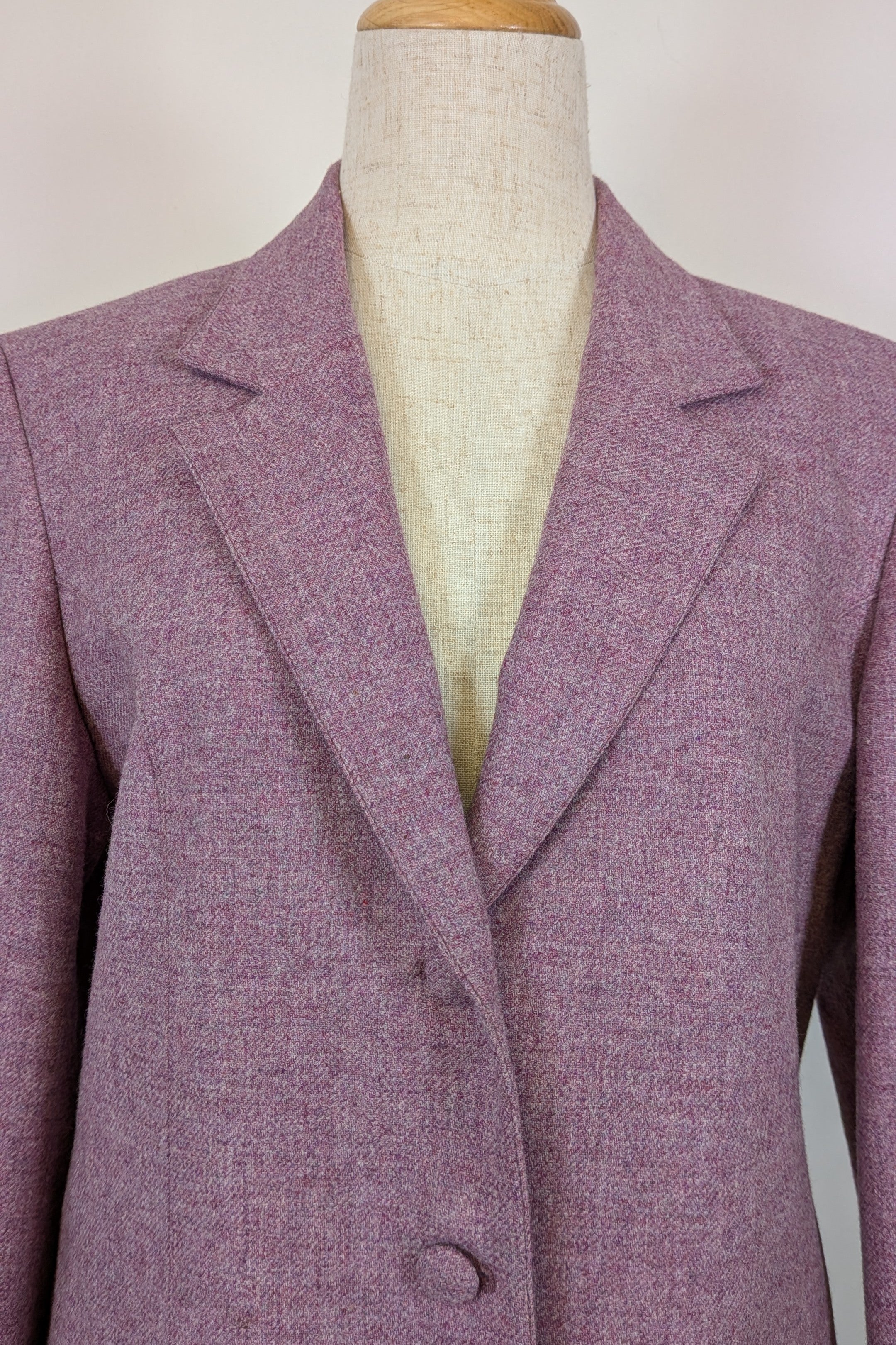 Vintage 90s British Dunedin Tradition Wool Blazer in Heather Mauve Size 12