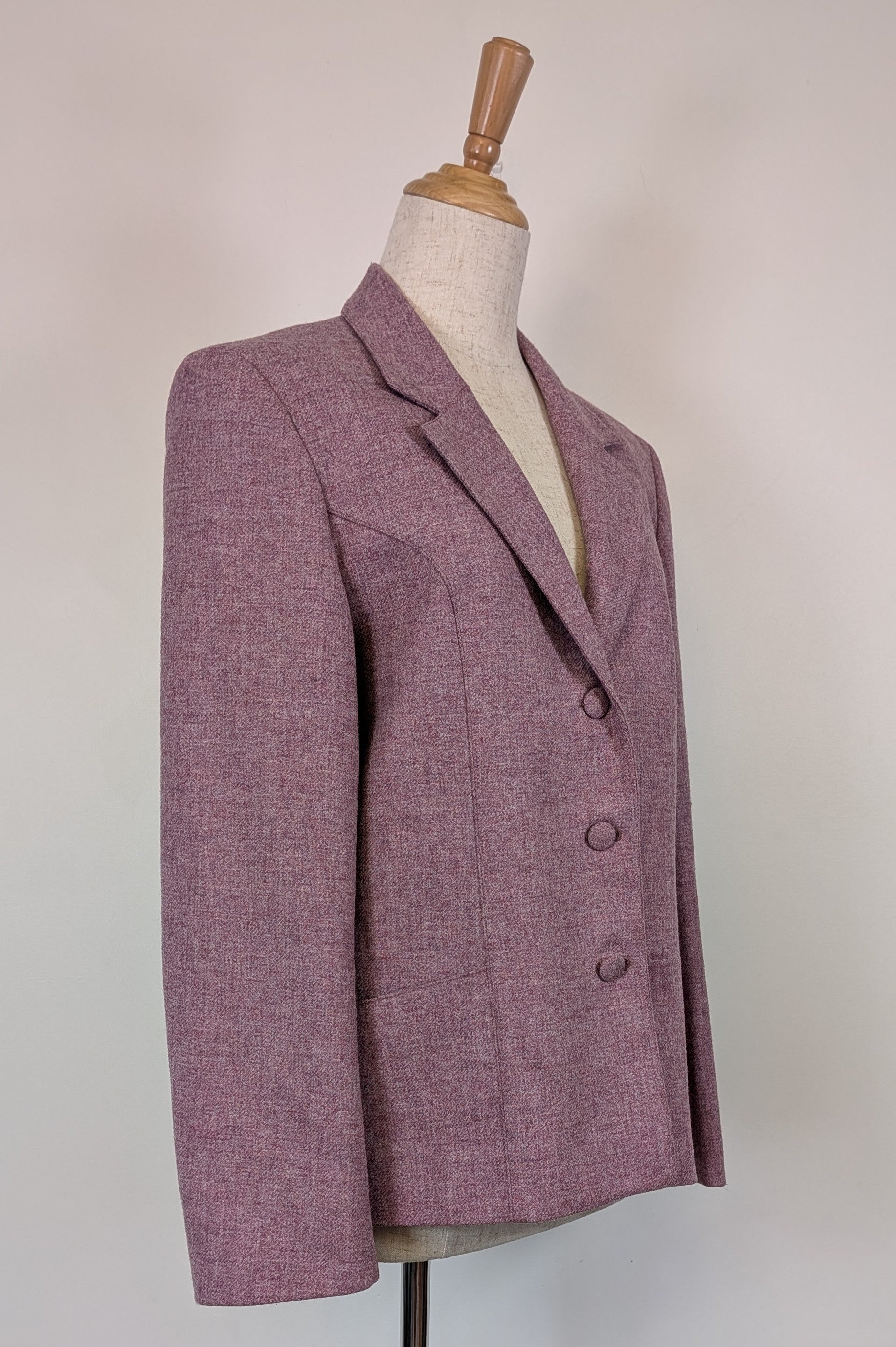 Vintage 90s British Dunedin Tradition Wool Blazer in Heather Mauve Size 12