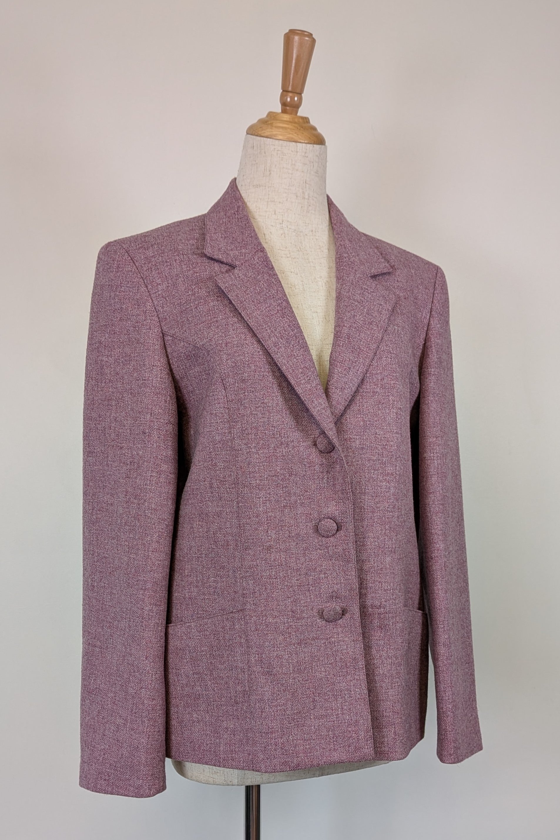 Vintage 90s British Dunedin Tradition Wool Blazer in Heather Mauve Size 12