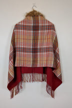Plaid Faux Fur Collar Plaid Shawl Size S/M