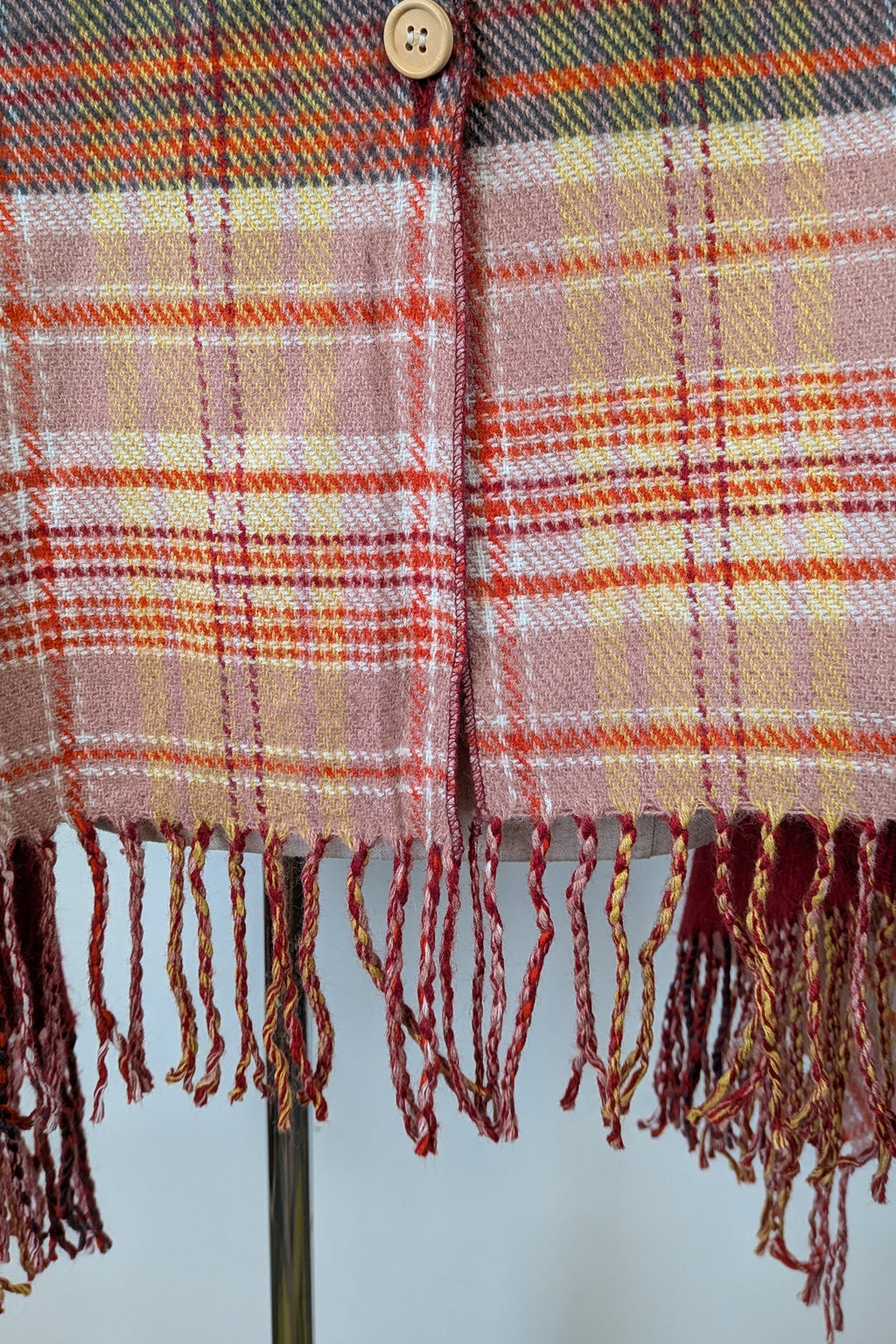 Plaid Faux Fur Collar Plaid Shawl Size S/M