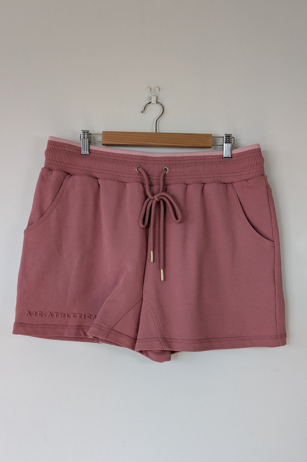 Aje Athletica Signature Logo Sweat Shorts in Rose Quartz Size 16 BNWT RRP $115