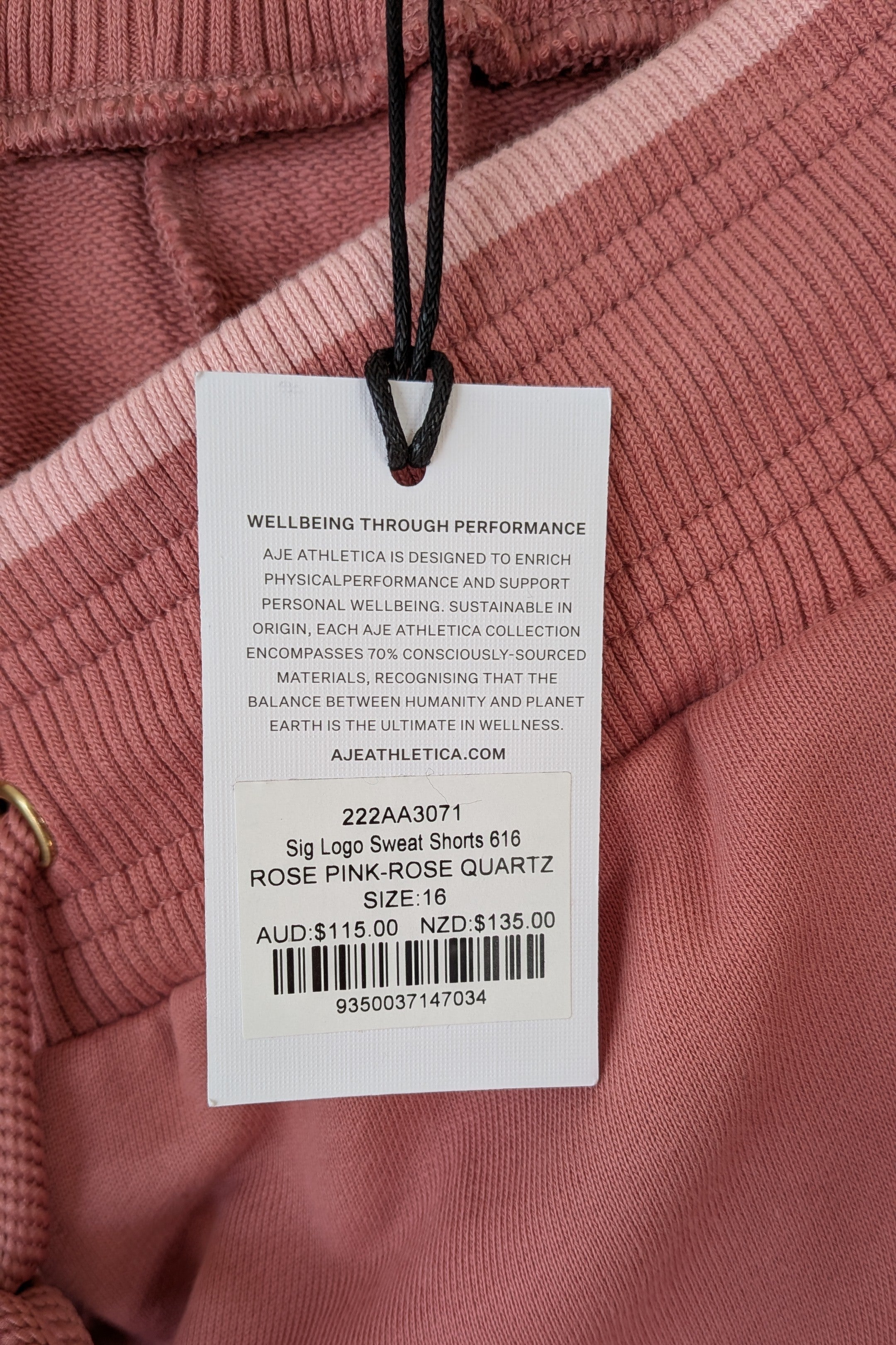 Aje Athletica Signature Logo Sweat Shorts in Rose Quartz Size 16 BNWT RRP $115